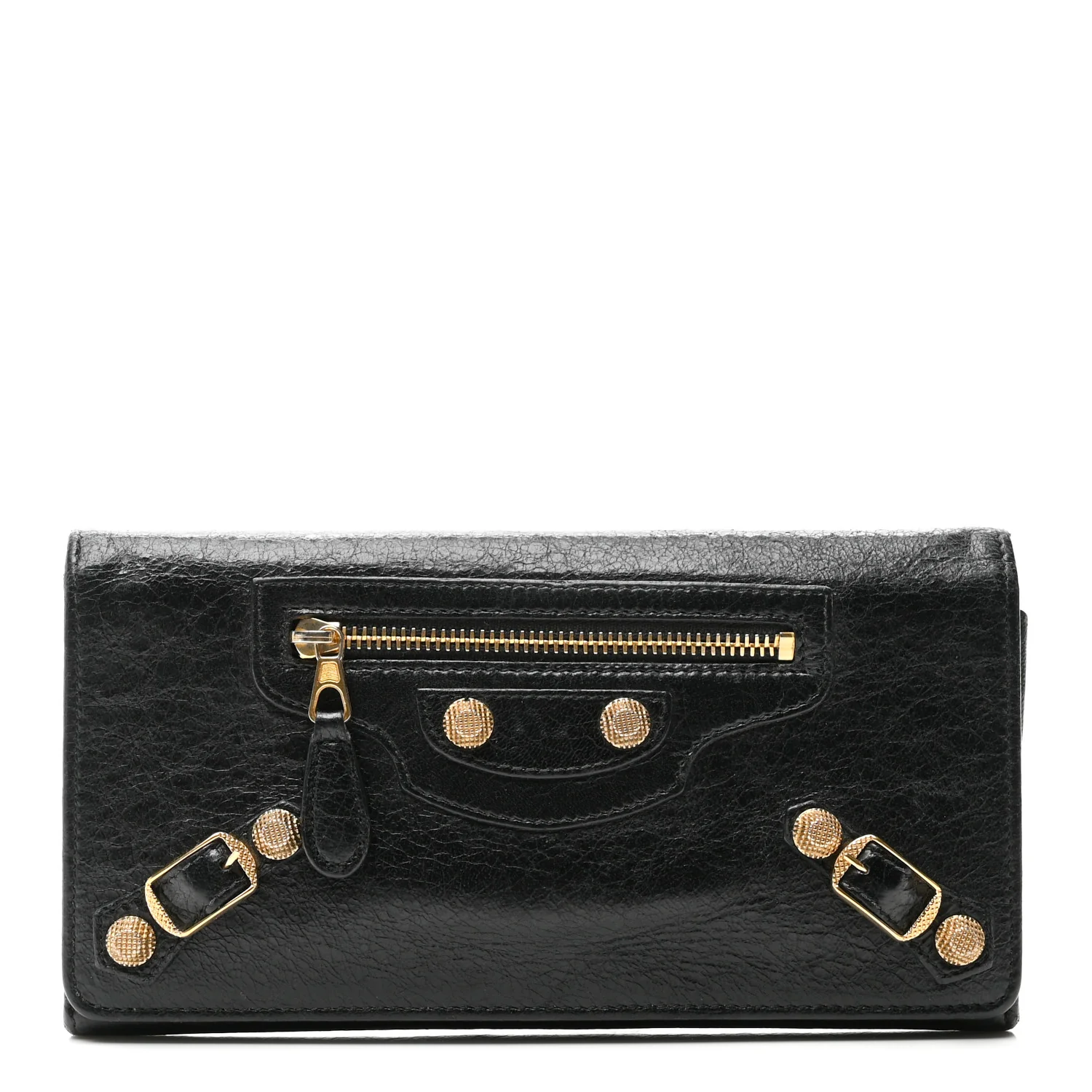 Agneau Giant 12 Gold Hardware Money Wallet Black
