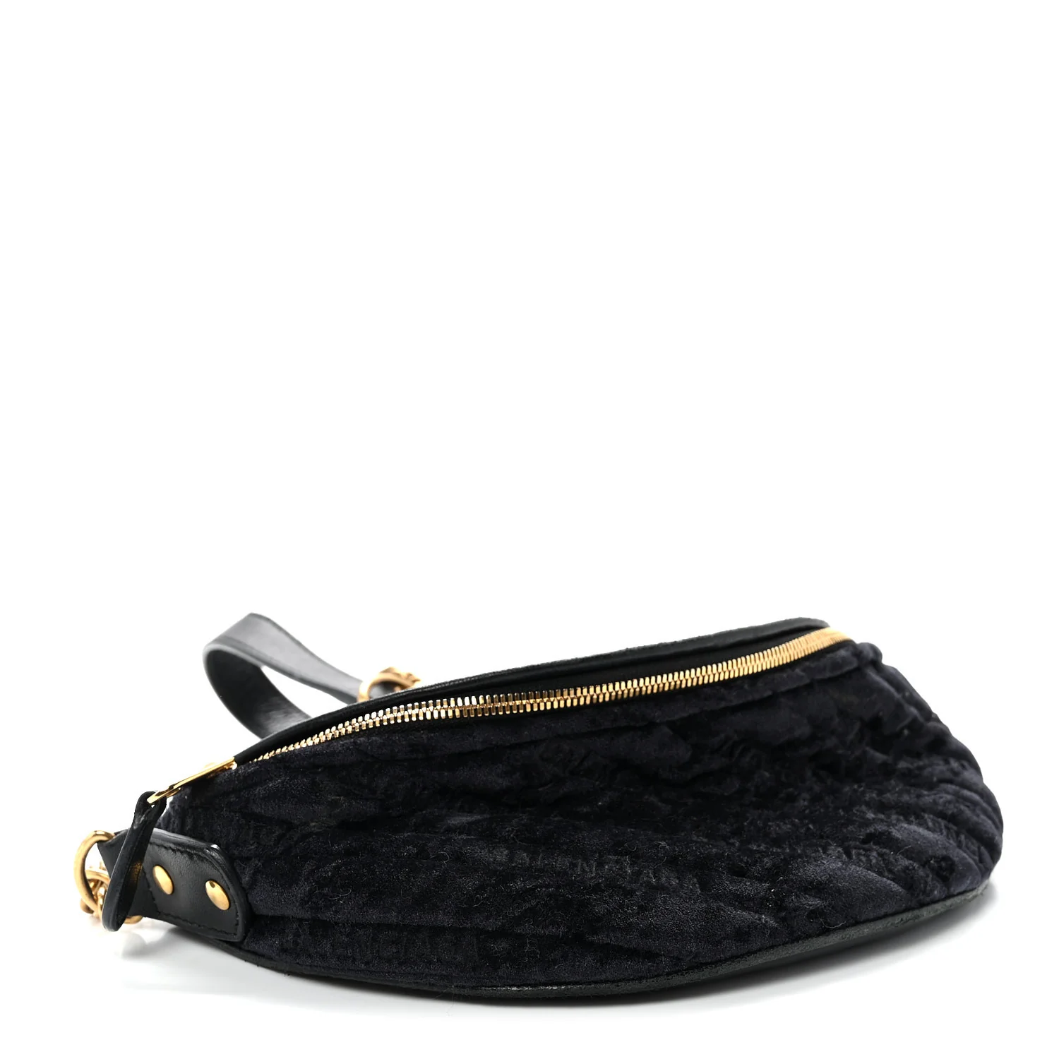 Crushed Velvet Logo Embossed XXS Souvenir Belt Bag Black - Image 4