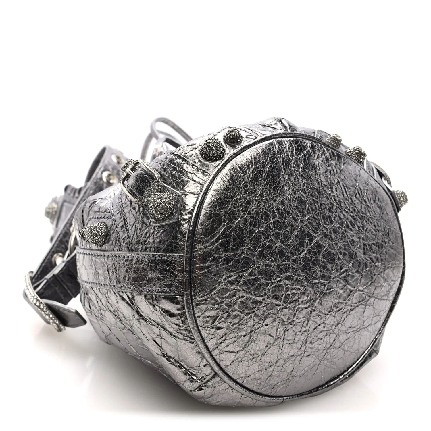 Metallic Agneau Arena Crystal Le Cagole Bucket Bag XS Silver - Image 5