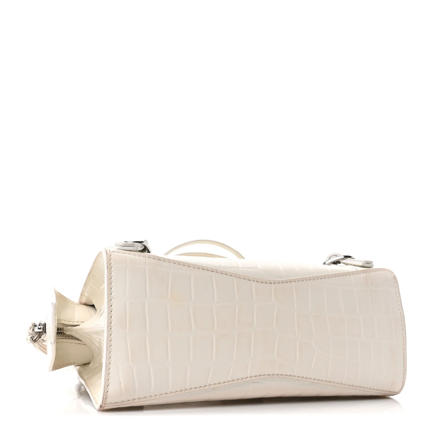 Semi Shiny Calfskin Crocodile Embossed Neo Classic Silver Hardware Nano City Crossbody White - Image 7