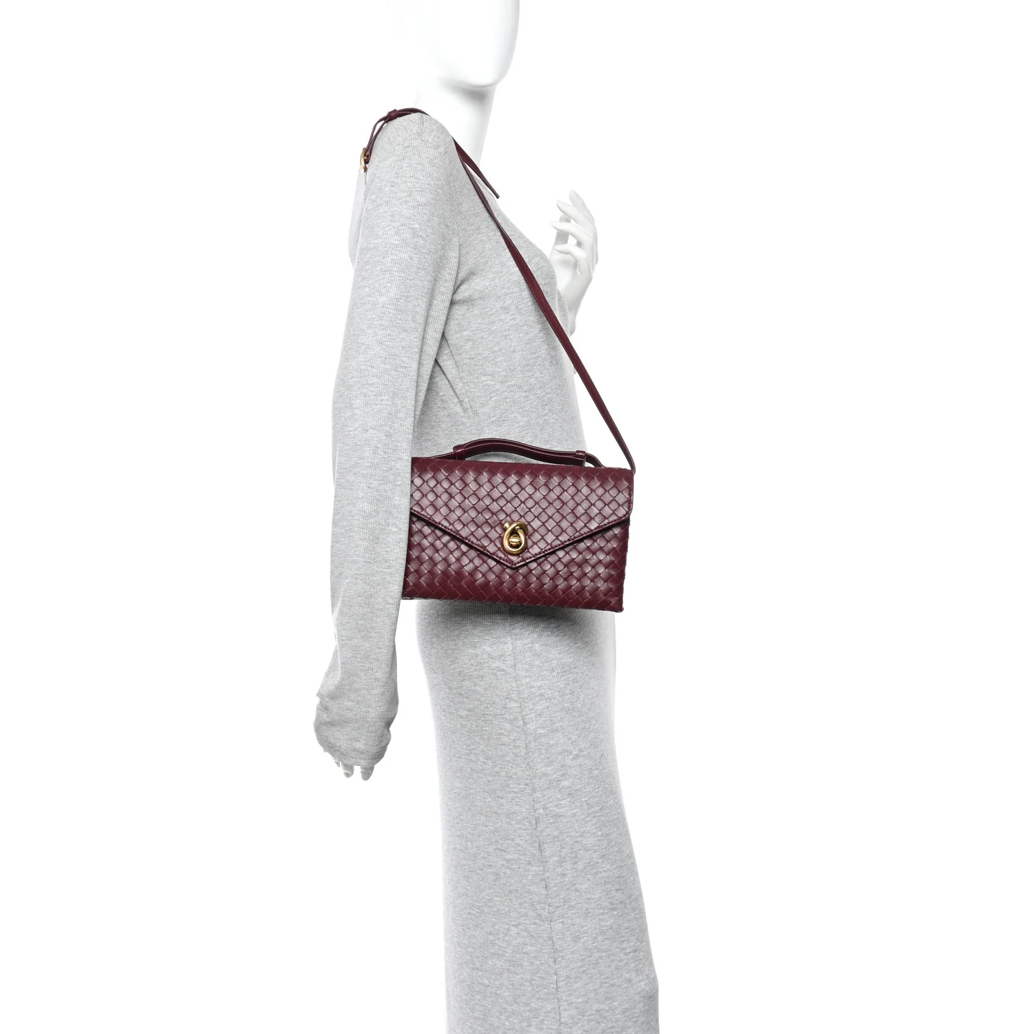 Nappa Intrecciato Knot Lock Top Handle Crossbody Bag Barolo - Image 2