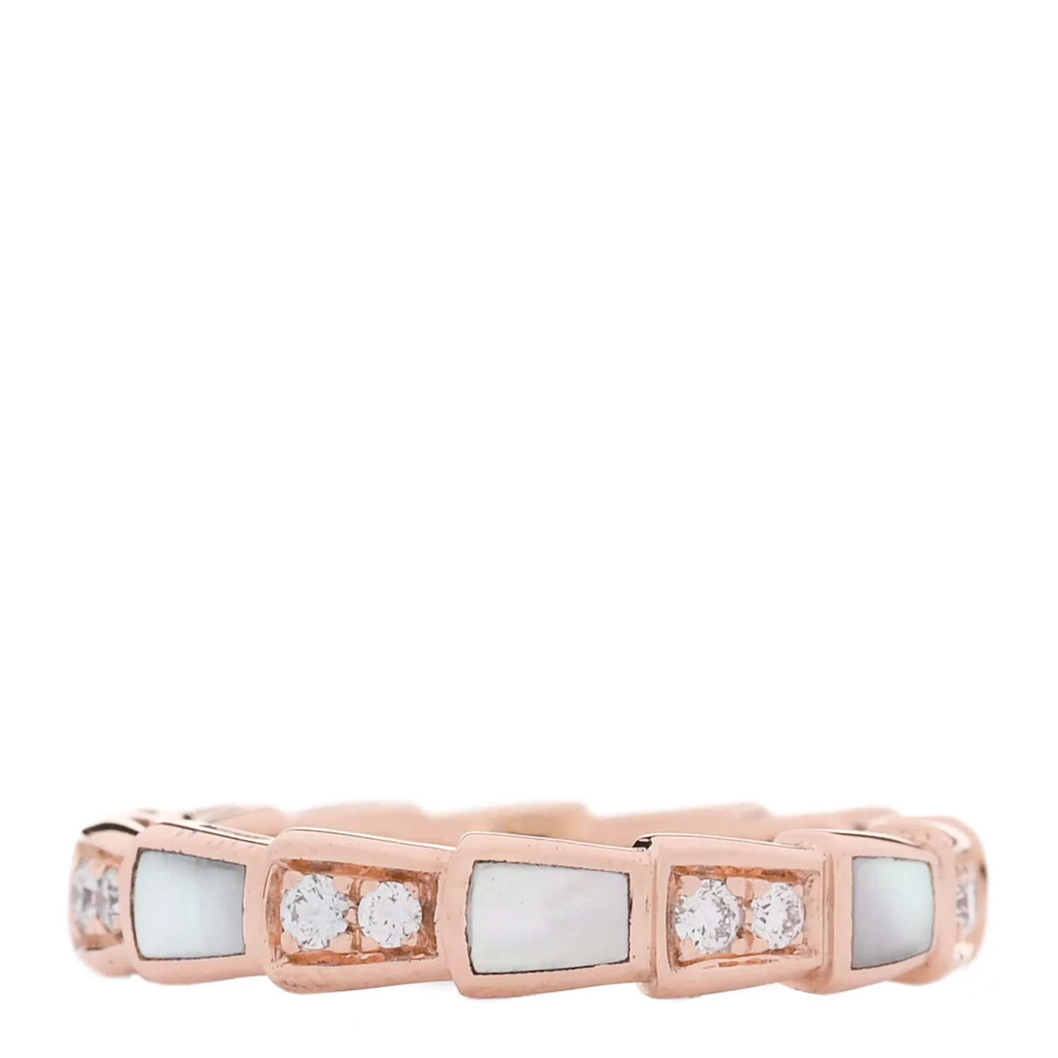 18K Rose Gold Diamond Mother of Pearl 4mm Serpenti Viper Band Ring 52 6