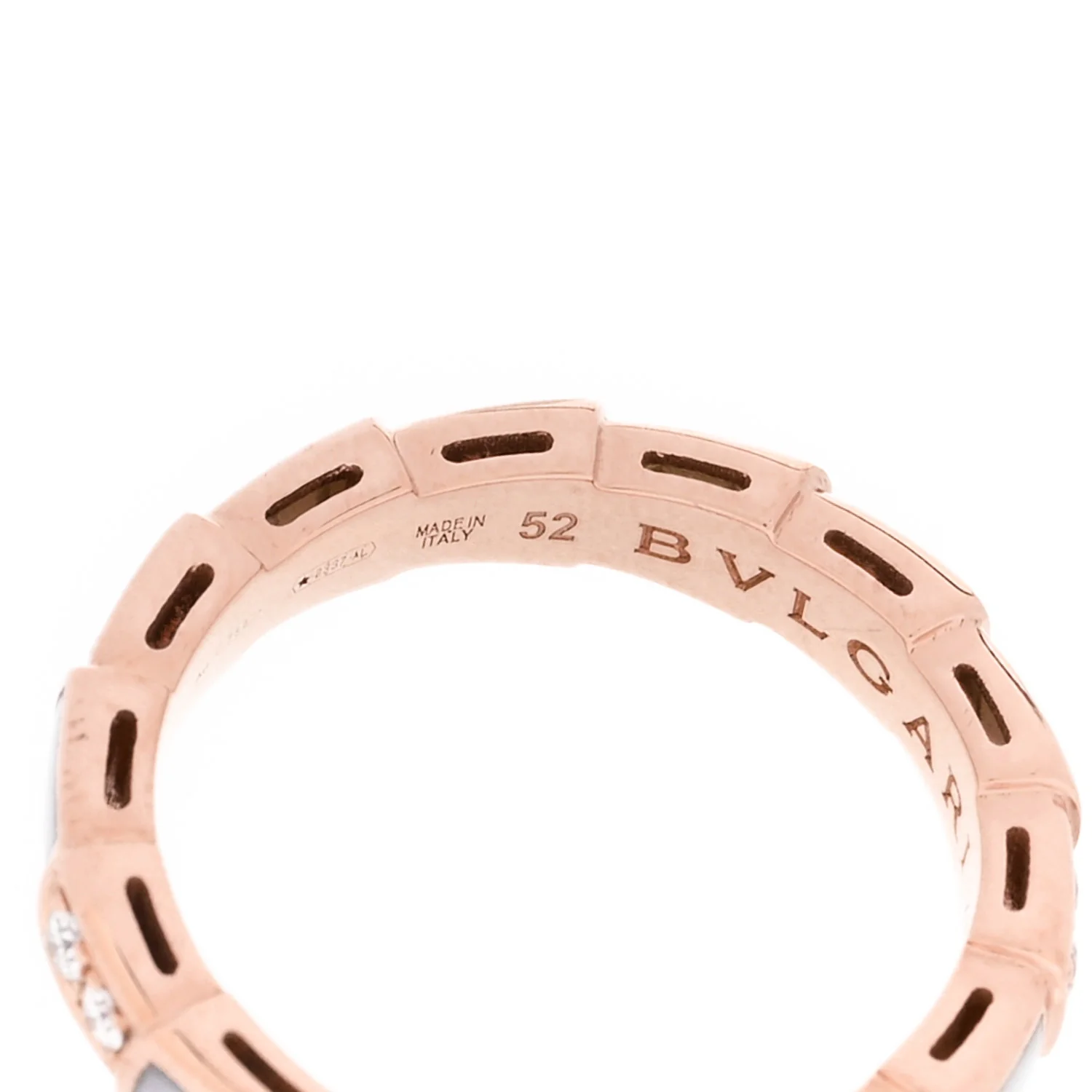 18K Rose Gold Diamond Mother of Pearl 4mm Serpenti Viper Band Ring 52 6 - Image 4