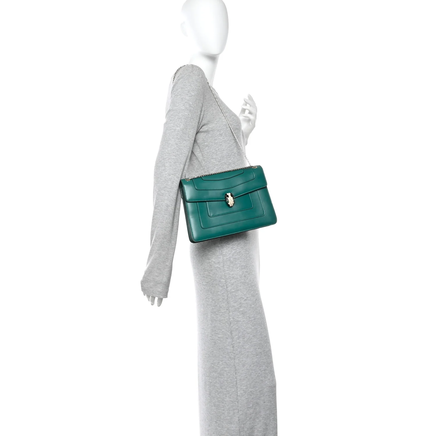 Calfskin Serpenti Forever Snake Strap Crossbody Bag Emerald Green - Image 2