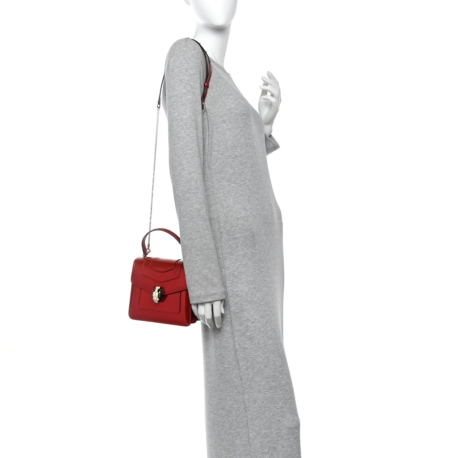 Metallic Calfskin Serpenti Forever Top Handle Dark Red - Image 2