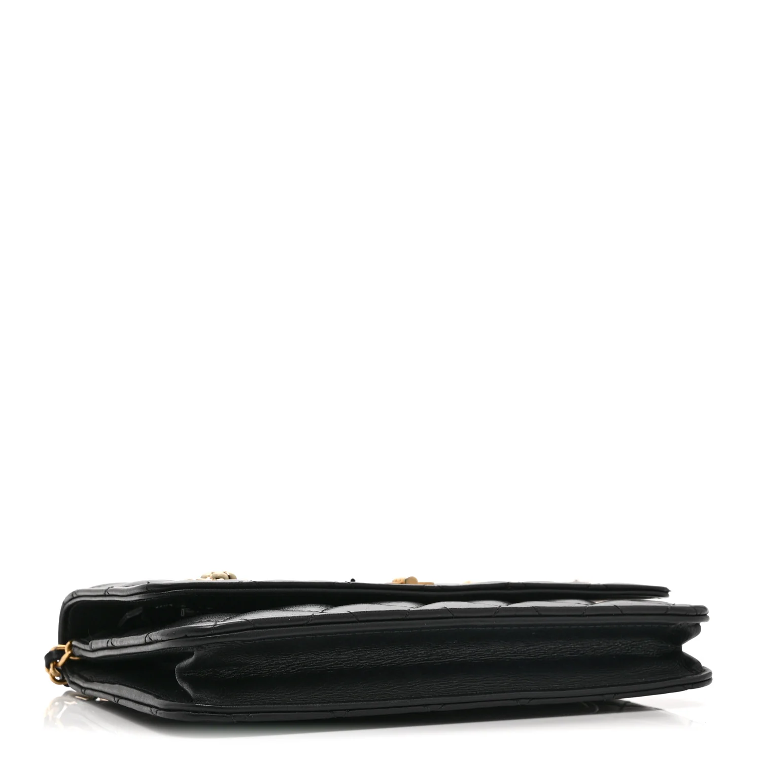 Aged Calfskin Quilted Lucky Charms 2.55 Reissue Wallet On Chain WOC Black - Image 4