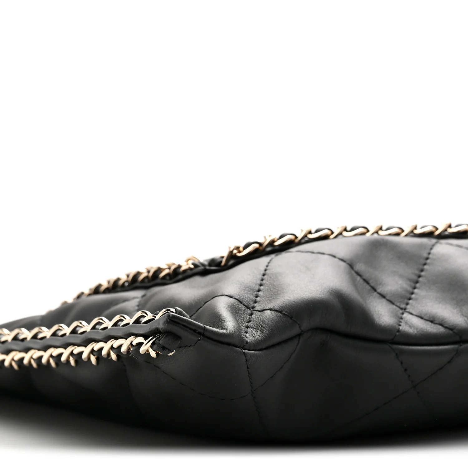 Calfskin Quilted Chain Flat Tote Black - Image 9
