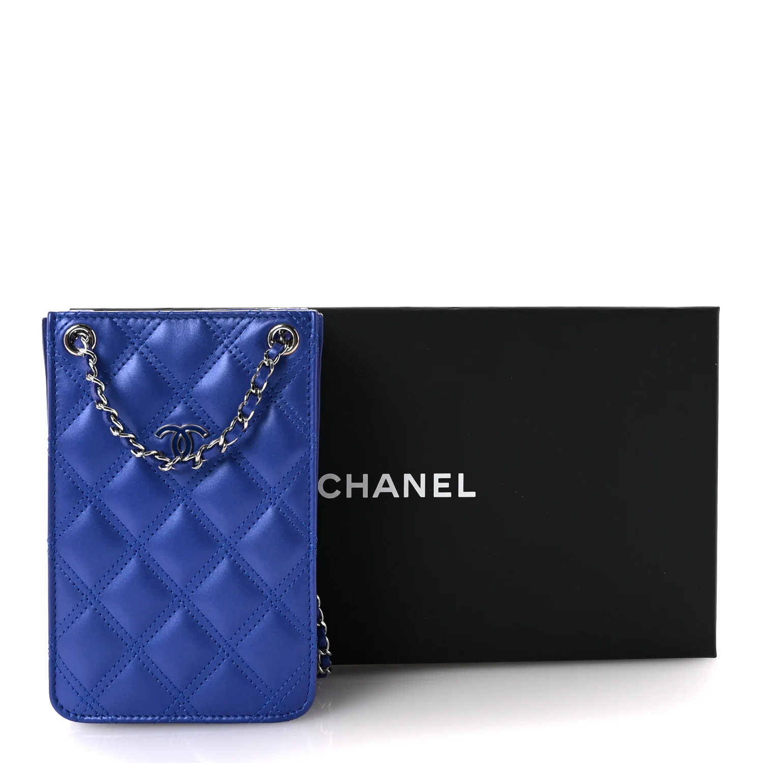 Calfskin Quilted Crossbody CC Phone Holder Dark Blue - Image 11