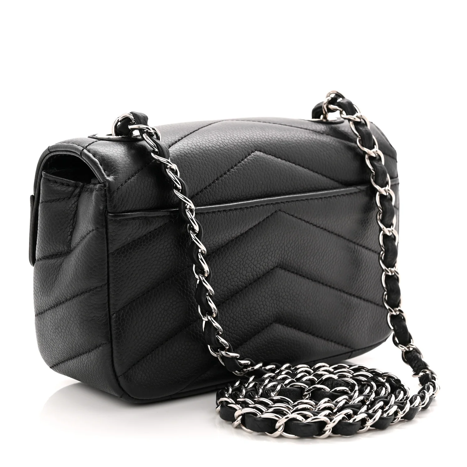 Caviar Chevron Quilted Small Single Flap Black - Image 3