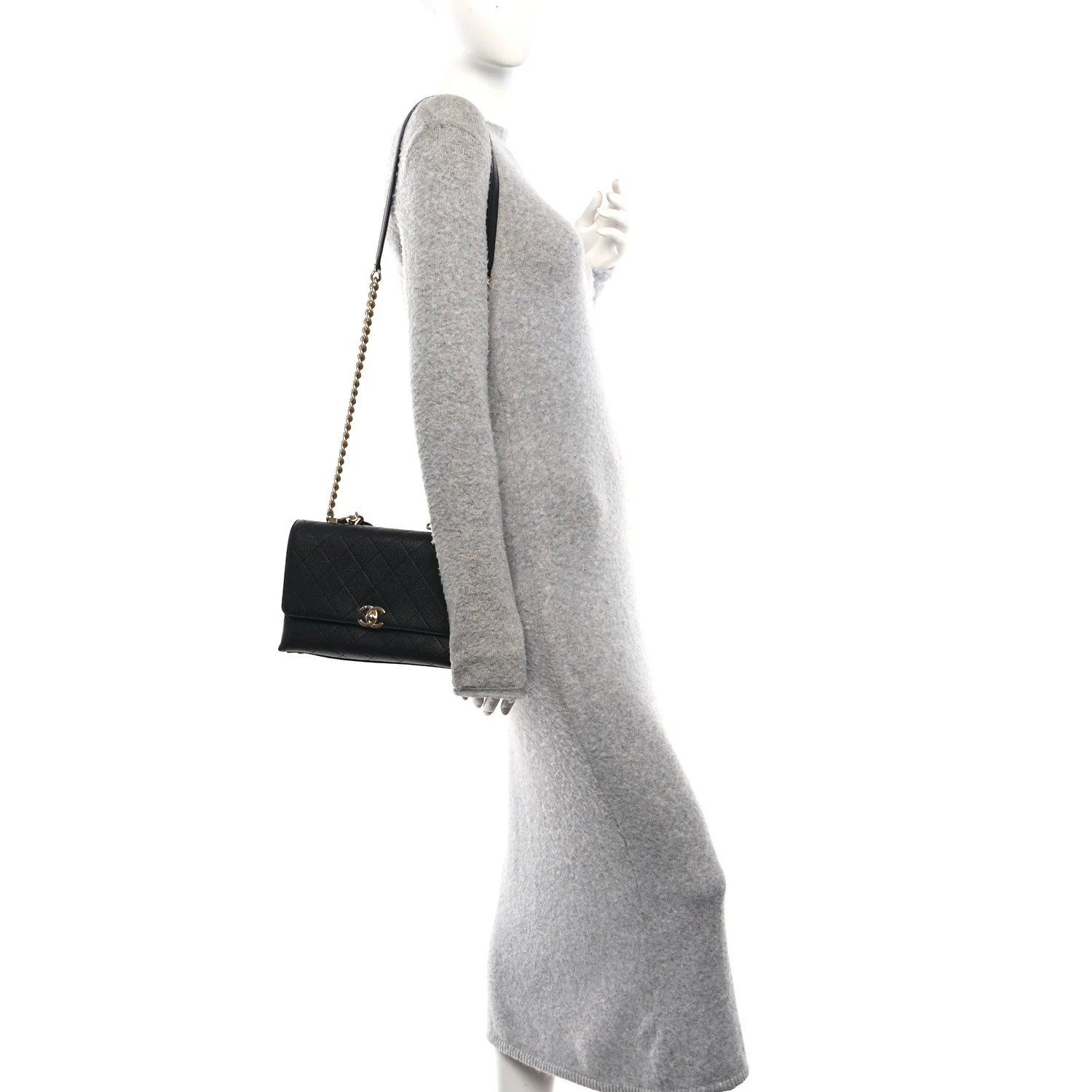 Caviar Diamond Stitched Small Top Handle Flap Black - Image 2
