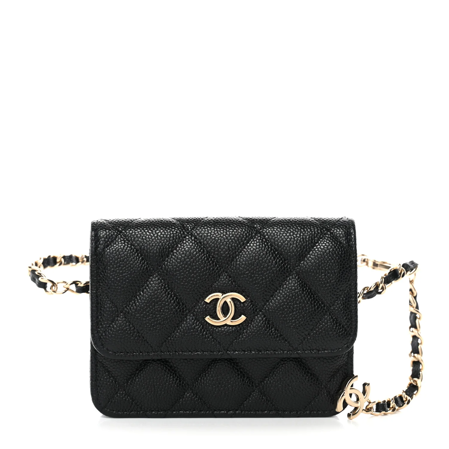 Caviar Quilted Bow Belt Bag Black
