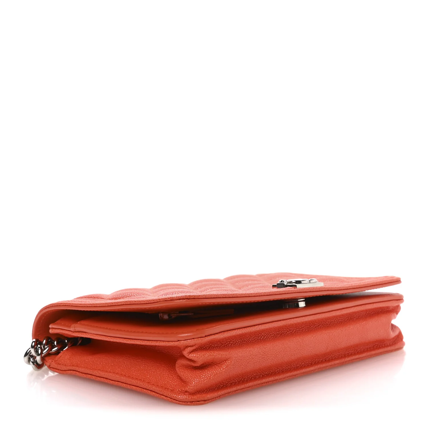 Caviar Quilted Boy Wallet On Chain WOC Orange - Image 4