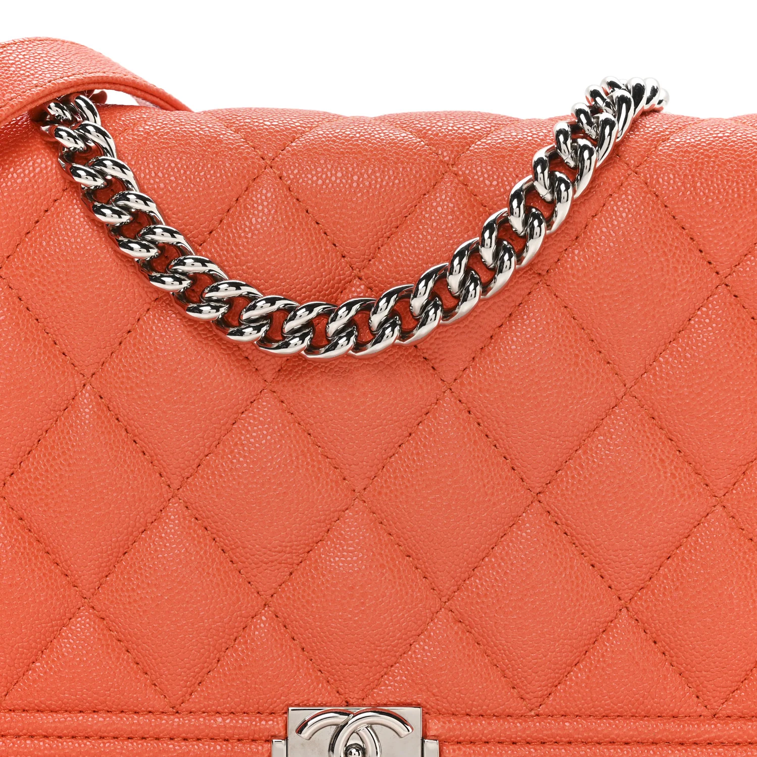 Caviar Quilted Boy Wallet On Chain WOC Orange - Image 9