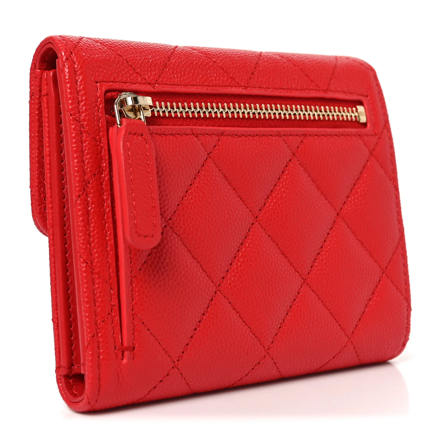 Caviar Quilted Compact Flap Wallet Red - Image 3