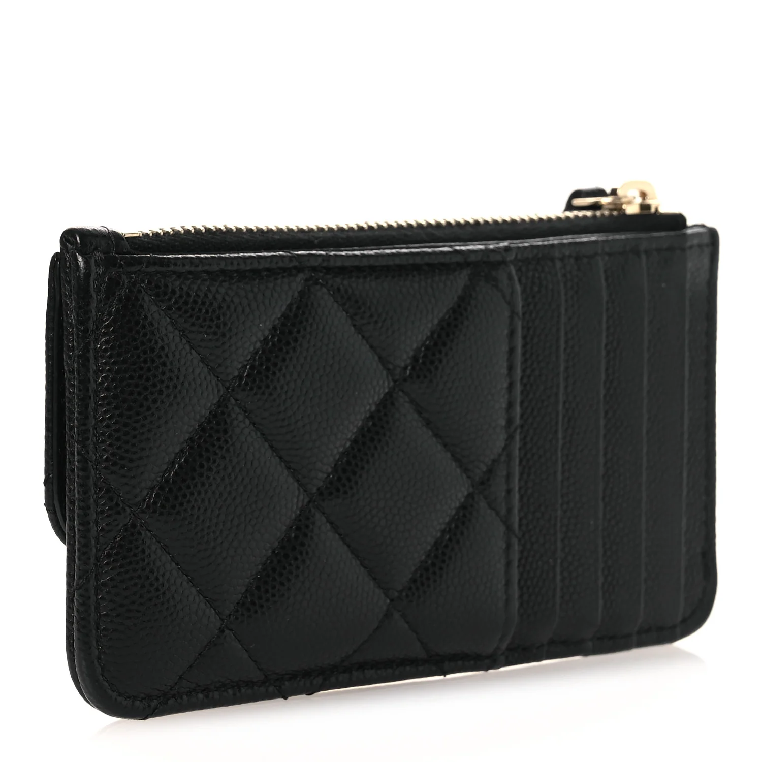 Caviar Quilted Flap Zip Card Holder Black - Image 3