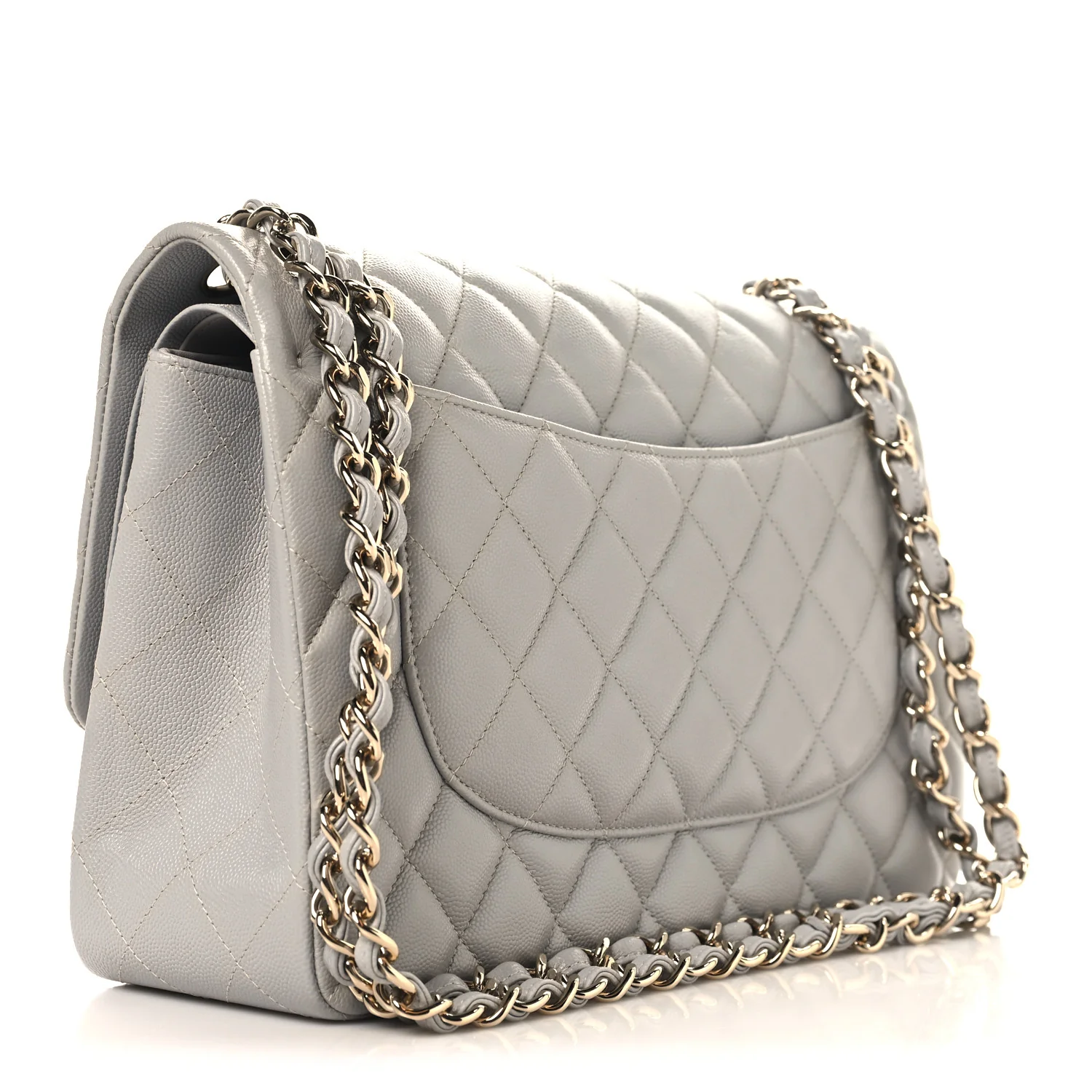 Caviar Quilted Jumbo Double Flap Grey - Image 3