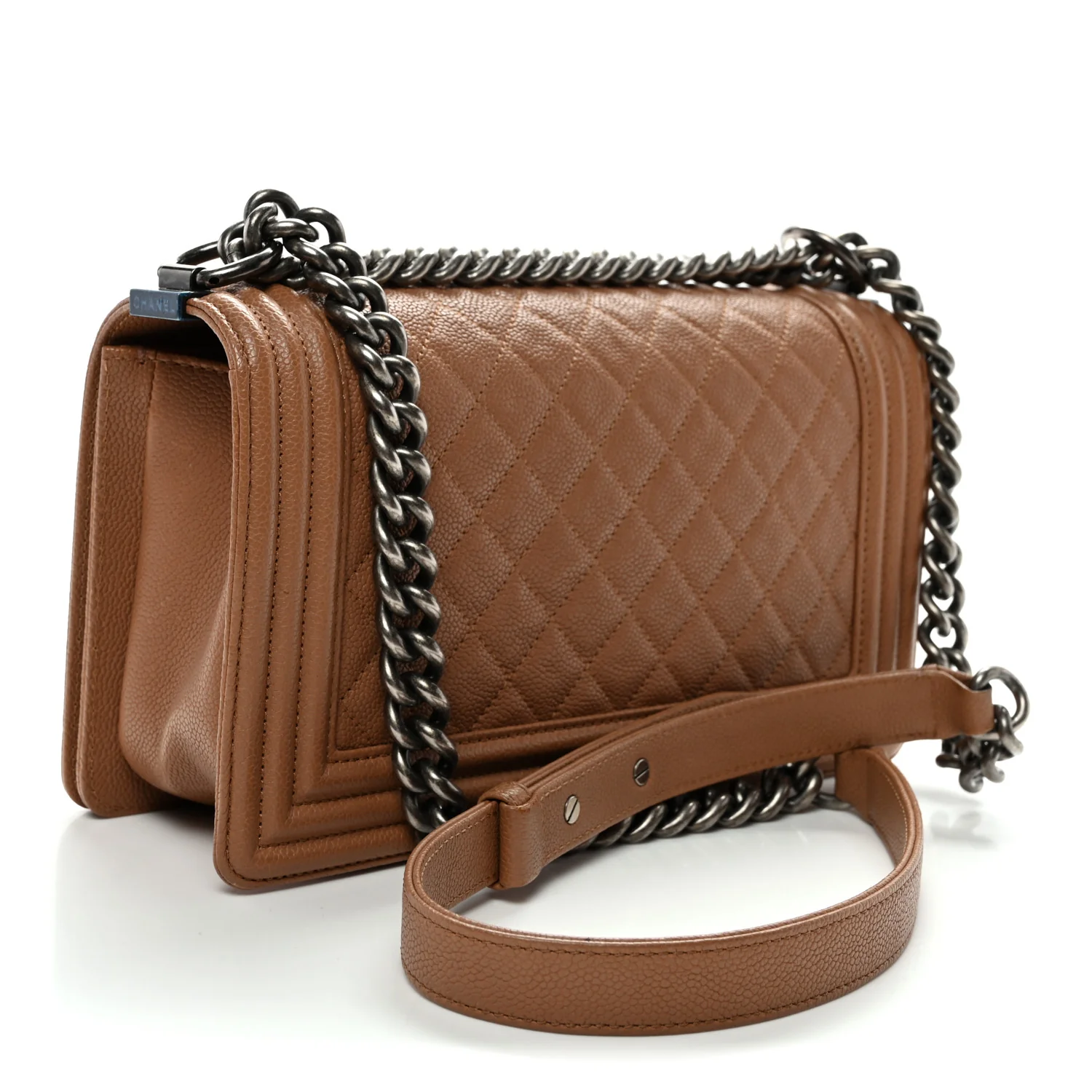 Caviar Quilted Medium Boy Flap Light Brown - Image 3