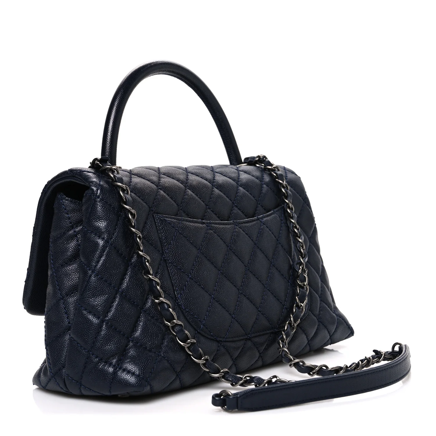 Caviar Quilted Small Coco Handle Flap Navy - Image 3