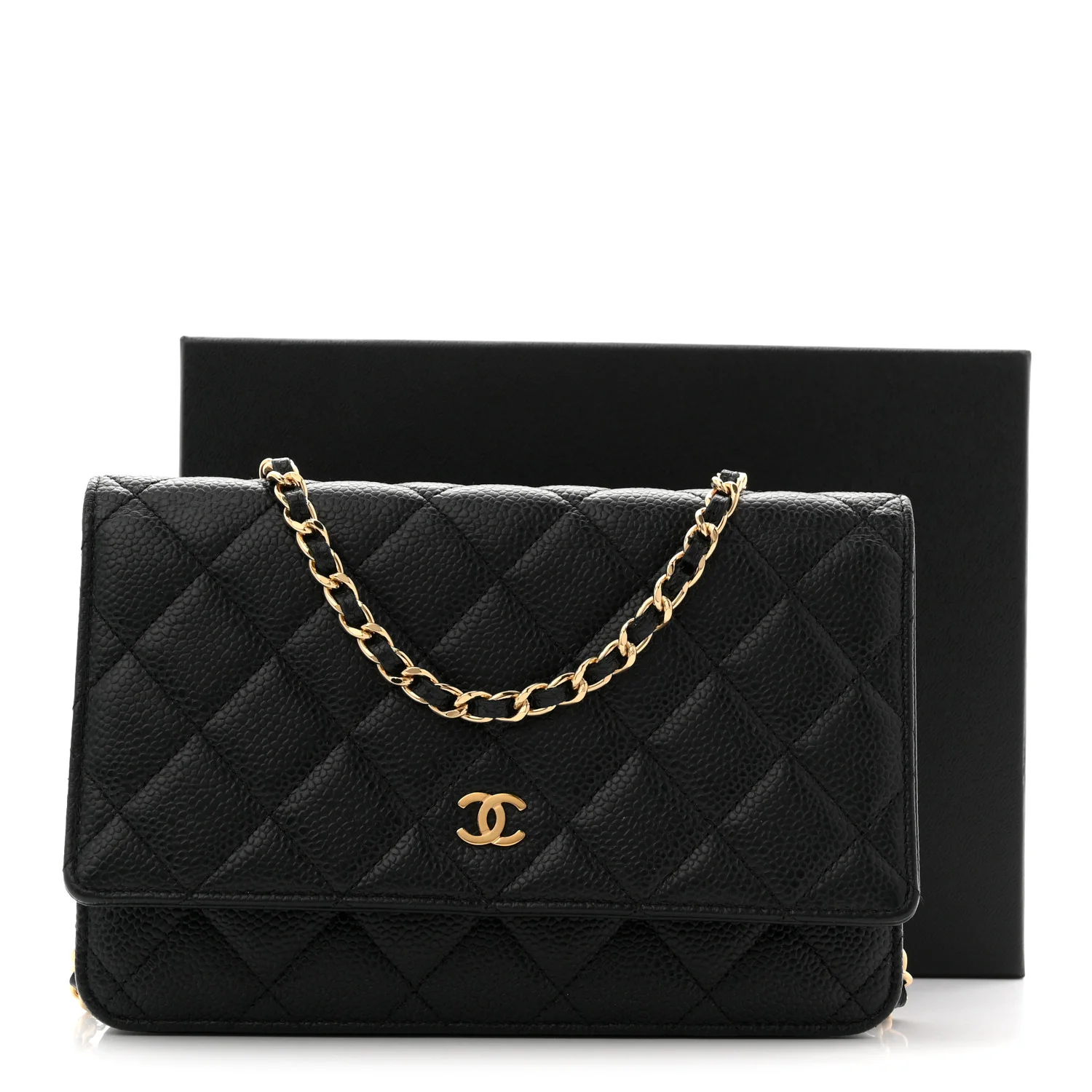 Caviar Quilted Wallet on Chain WOC Black - Image 11