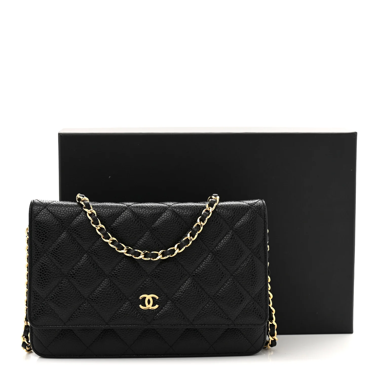 Caviar Quilted Wallet On Chain WOC Black - Image 11