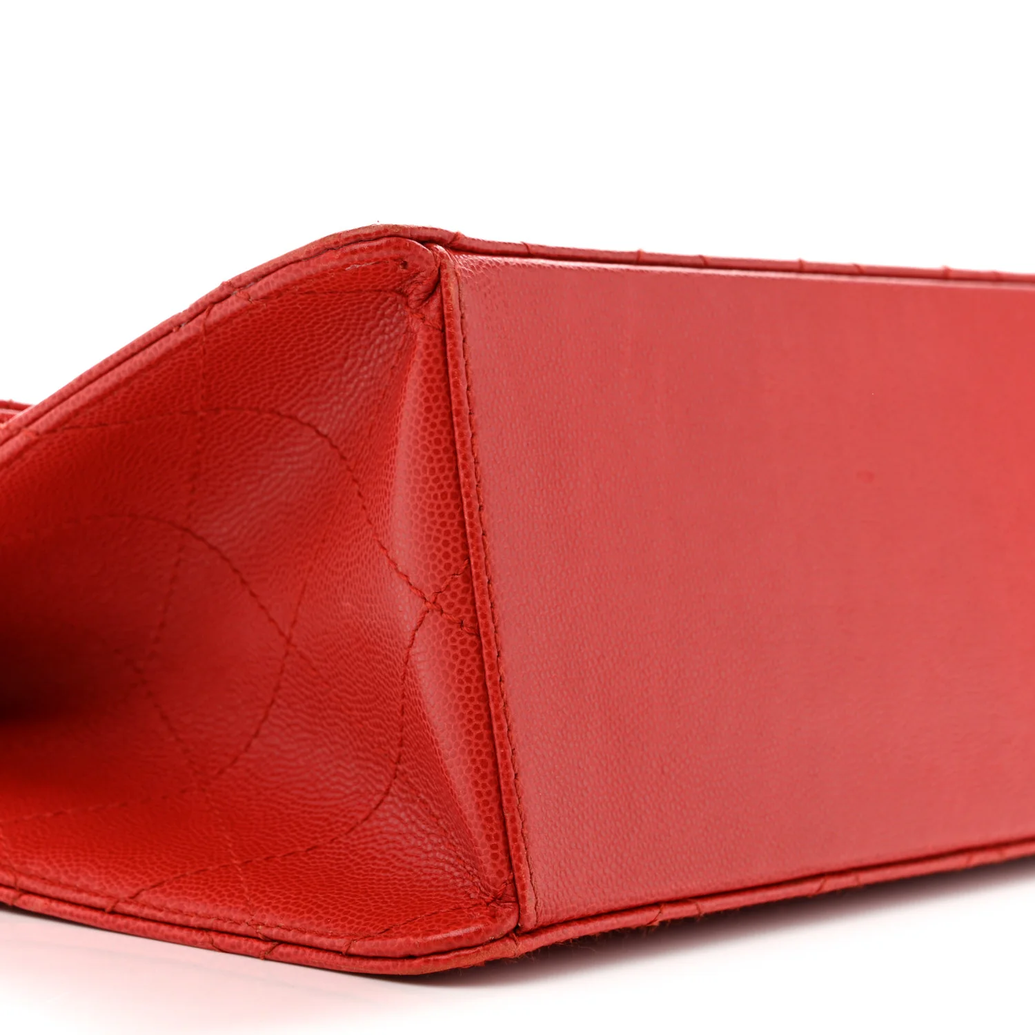 Caviar Stitched Flap Shoulder Bag Red - Image 10