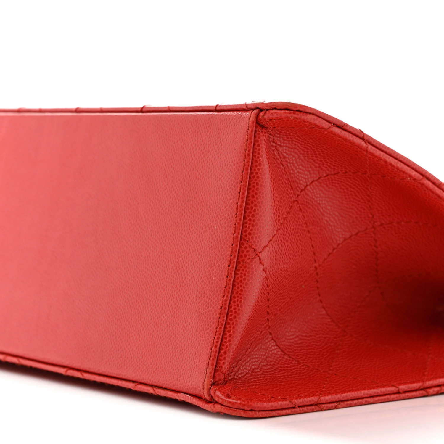 Caviar Stitched Flap Shoulder Bag Red - Image 11