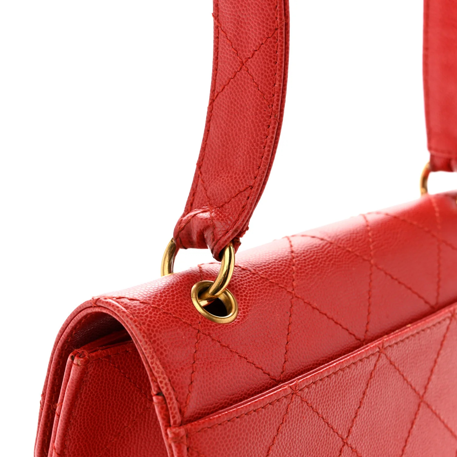 Caviar Stitched Flap Shoulder Bag Red - Image 12