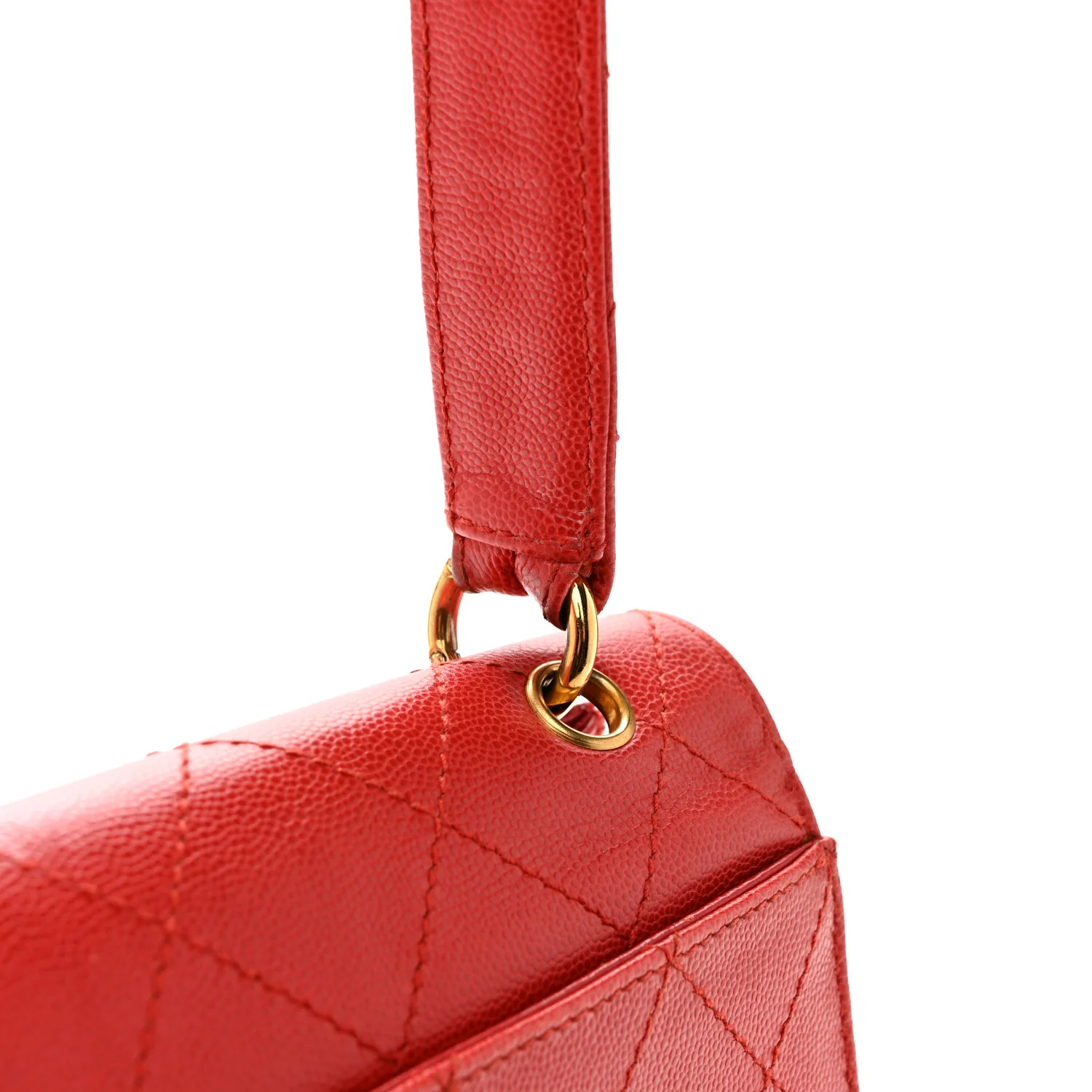 Caviar Stitched Flap Shoulder Bag Red - Image 13