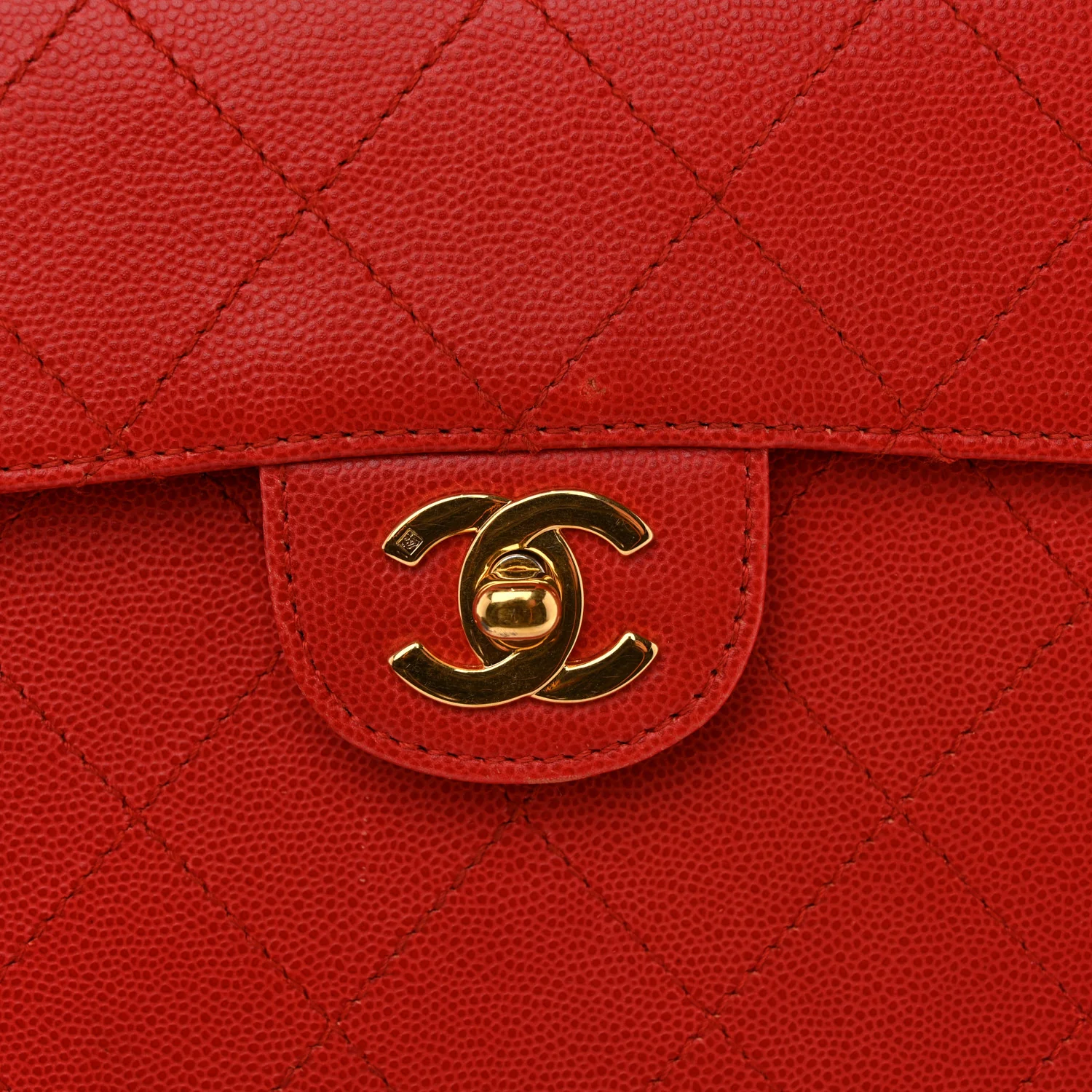Caviar Stitched Flap Shoulder Bag Red - Image 14