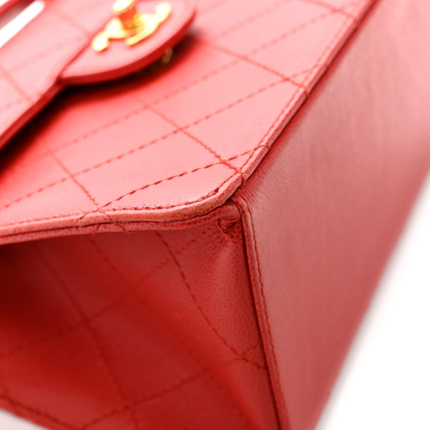 Caviar Stitched Flap Shoulder Bag Red - Image 16
