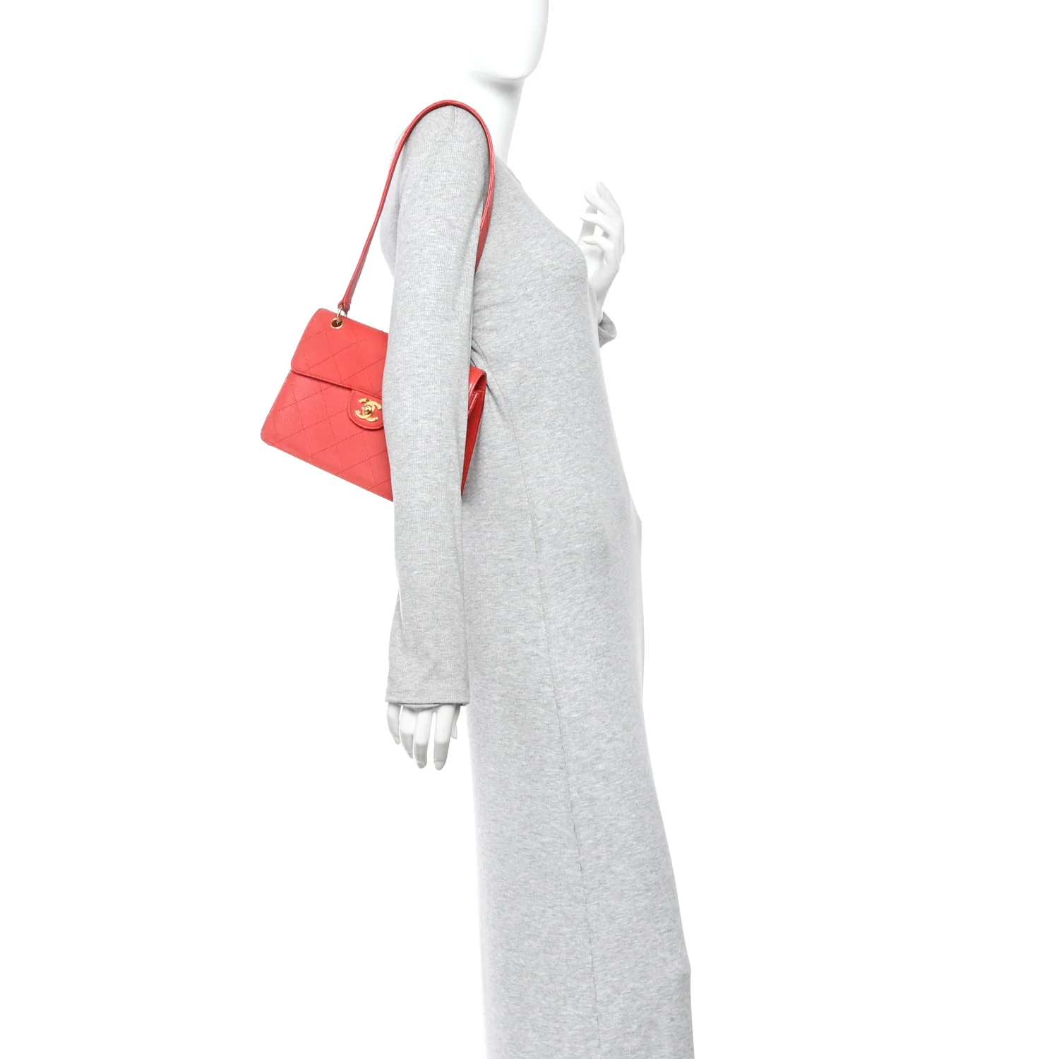 Caviar Stitched Flap Shoulder Bag Red - Image 2