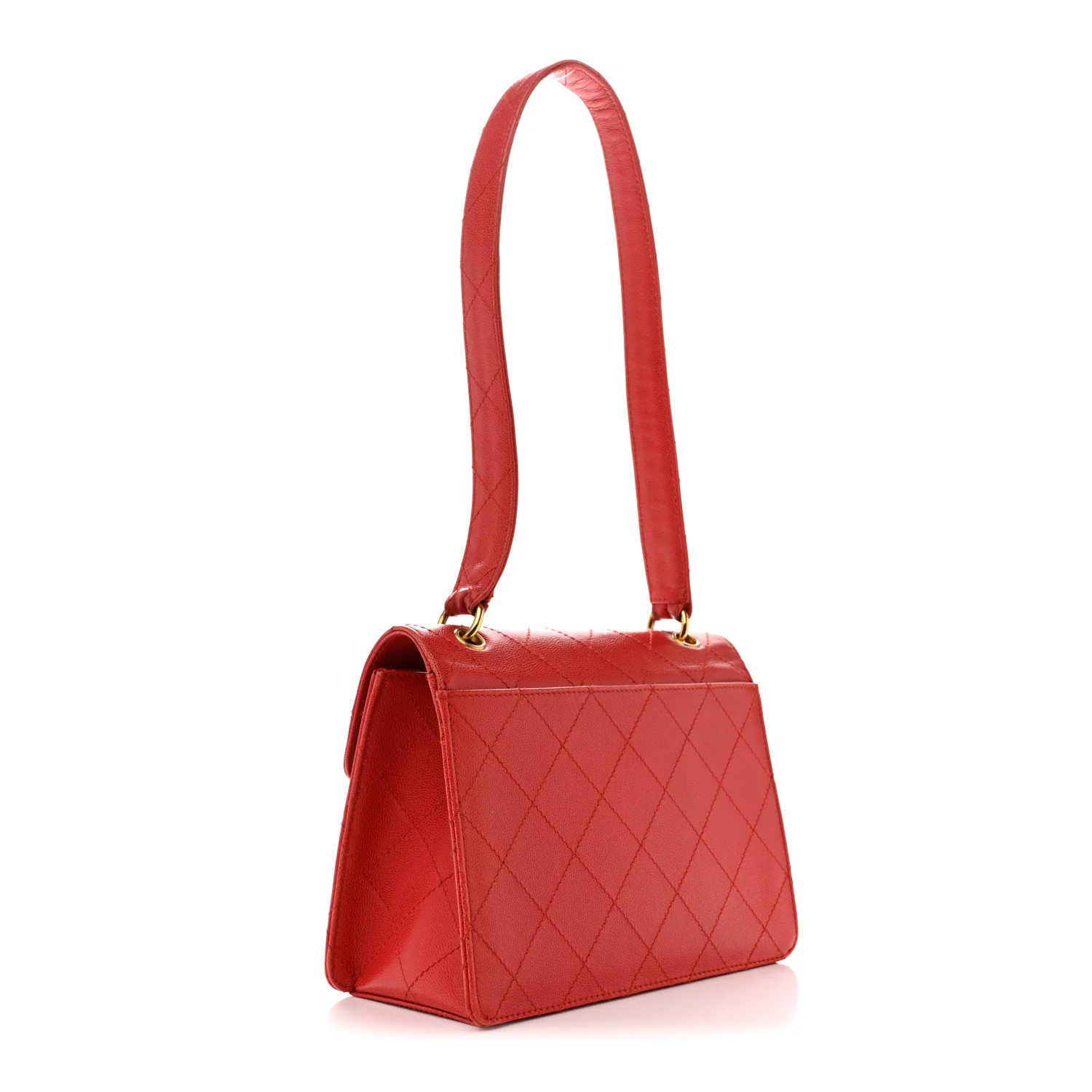 Caviar Stitched Flap Shoulder Bag Red - Image 3