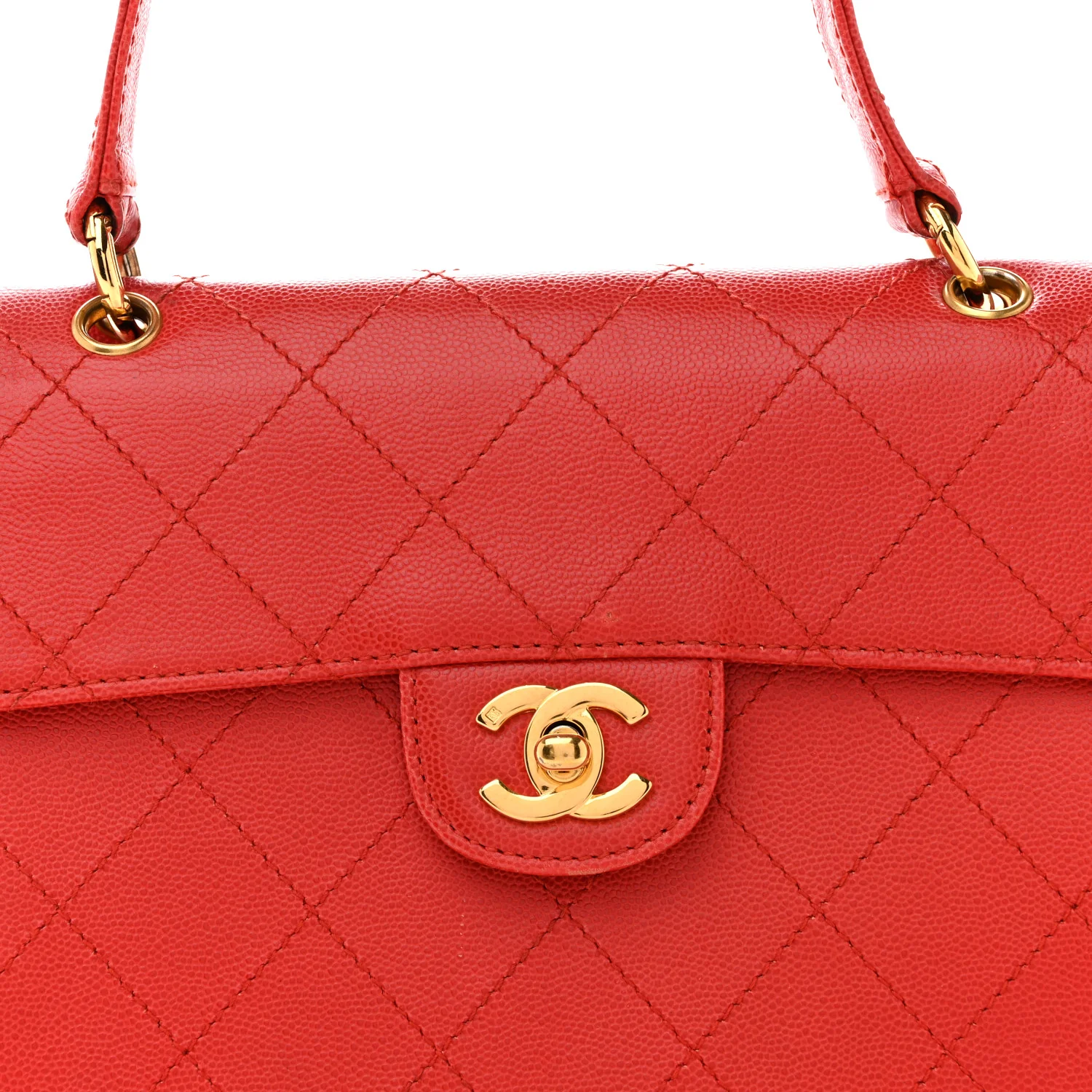 Caviar Stitched Flap Shoulder Bag Red - Image 9