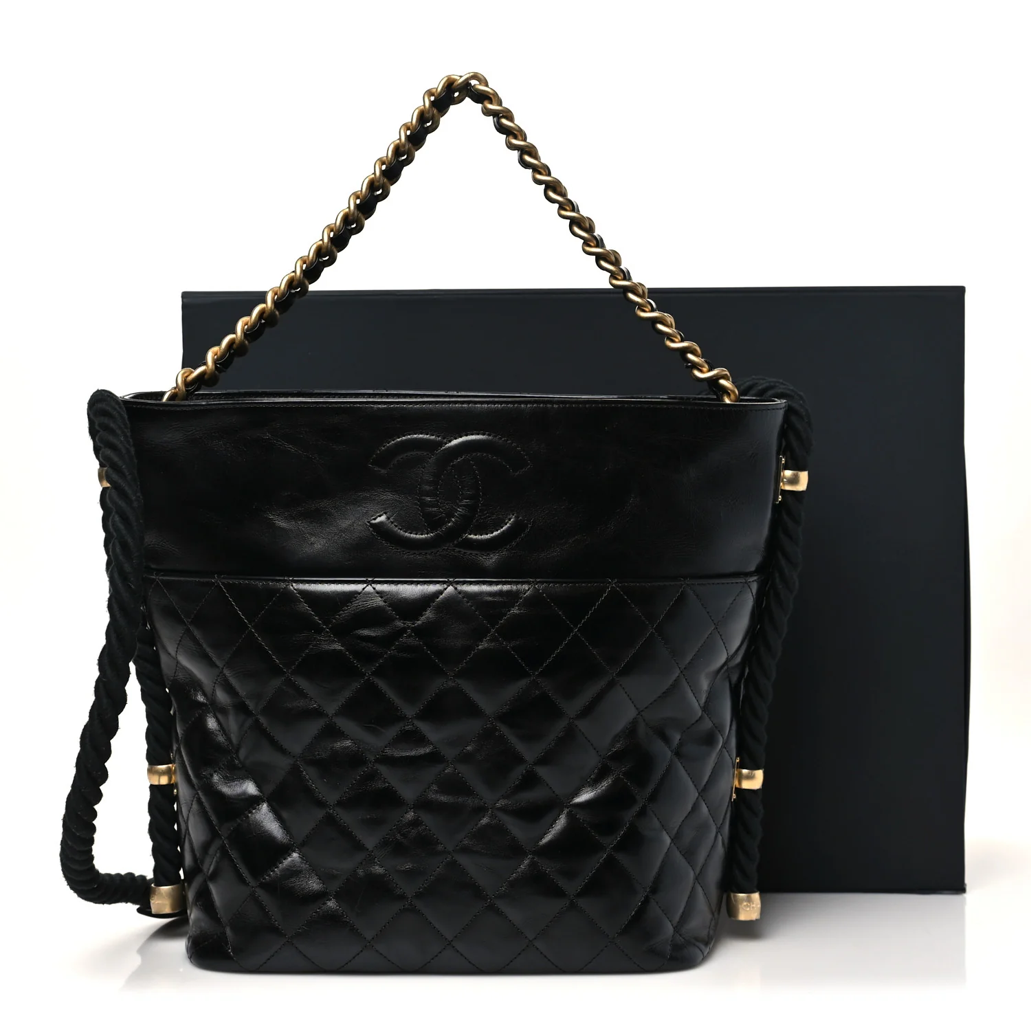Crumpled Calfskin En Vogue Rope Hobo Bag Black - Image 11