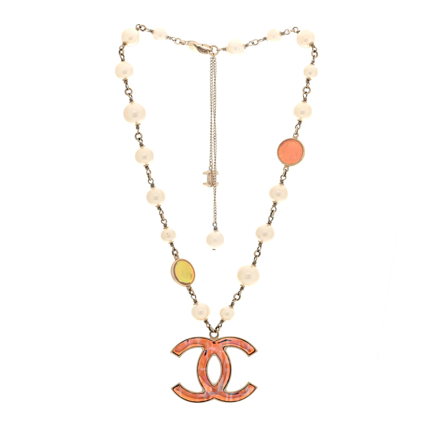 Iridescent Enamel Pearl CC Short Necklace Pink Gold - Image 3