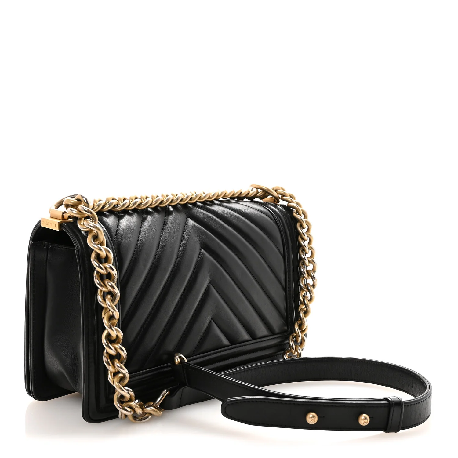 Lambskin Chevron Quilted Medium Boy Flap Black - Image 3