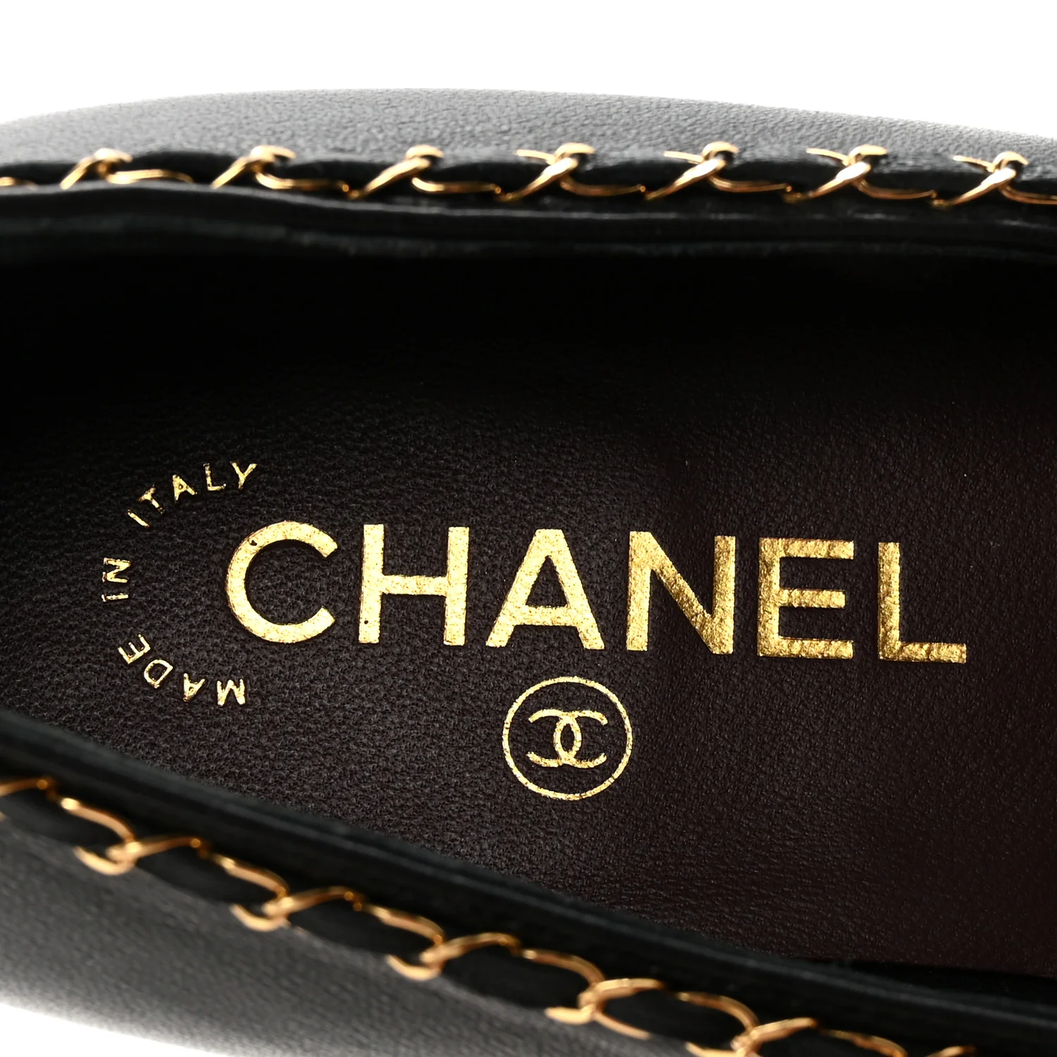 Lambskin Patent Cap Toe Chain Around Ballerina Flats 38.5 Black - Image 7