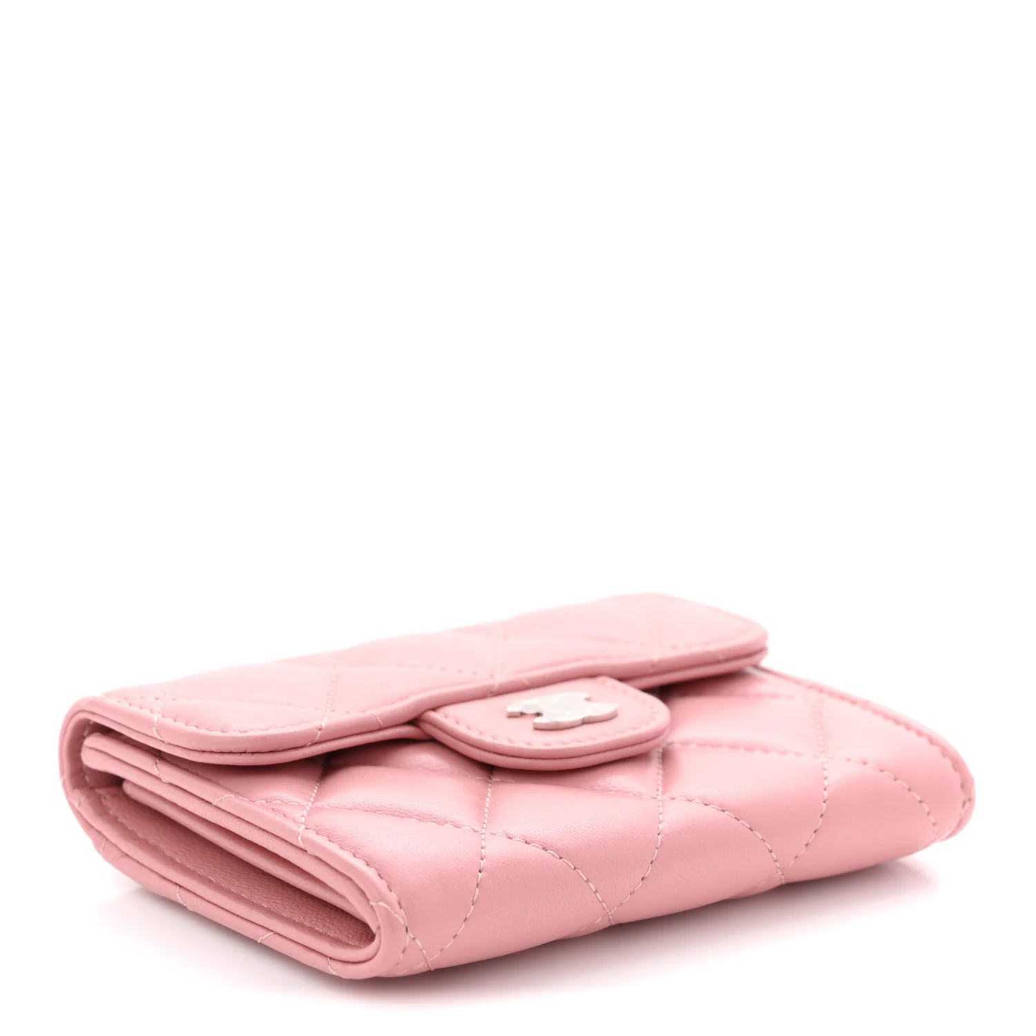 Lambskin Quilted Flap Card Holder Pink - Image 4