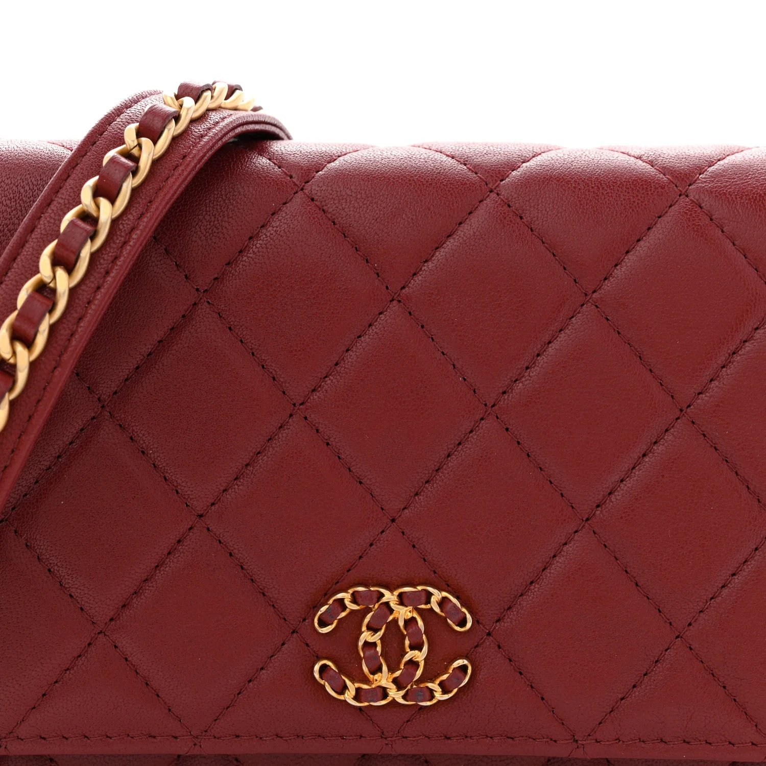 Lambskin Quilted Infinity Wallet On Chain WOC Burgundy - Image 8