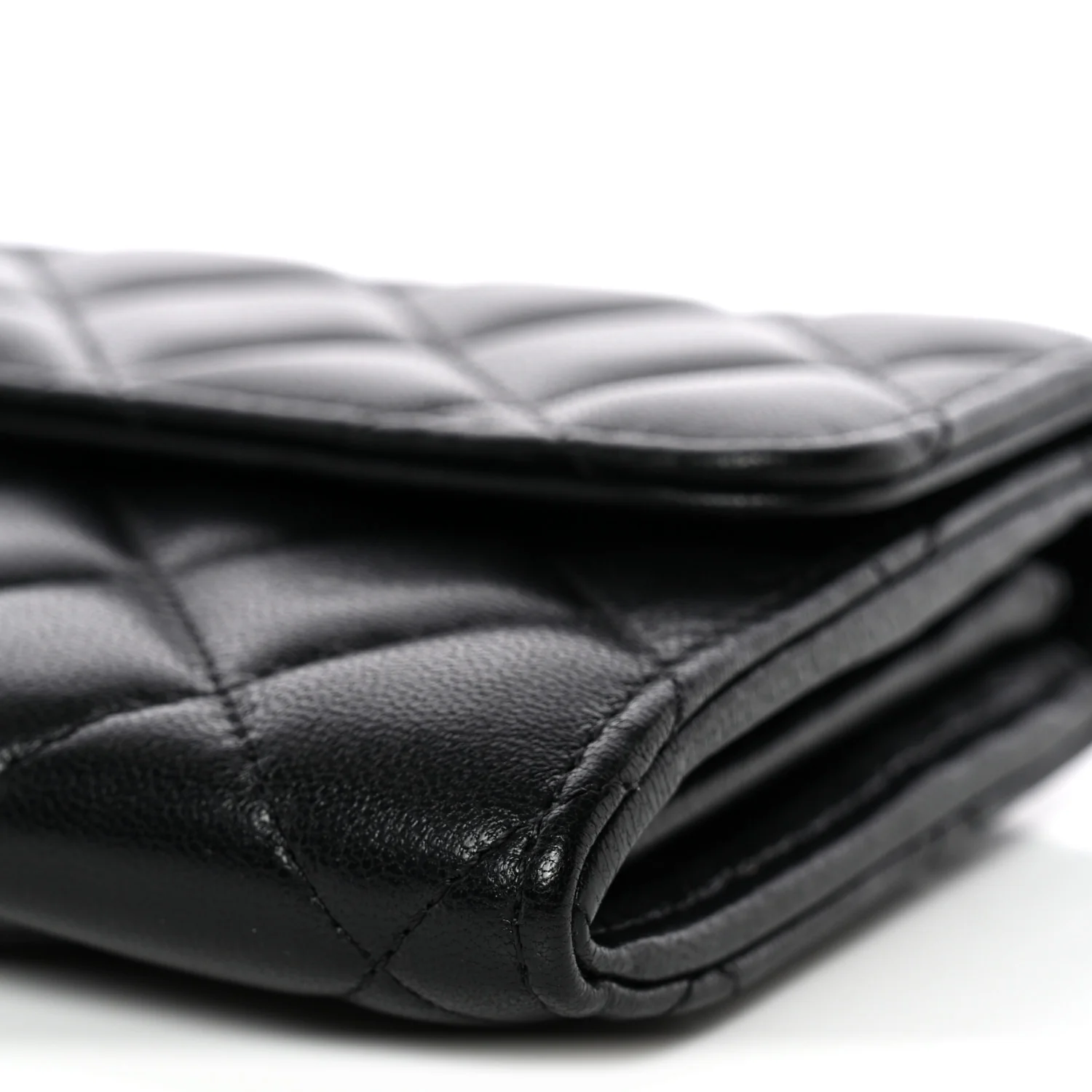Lambskin Quilted Large Gusset Flap Wallet Black - Image 11