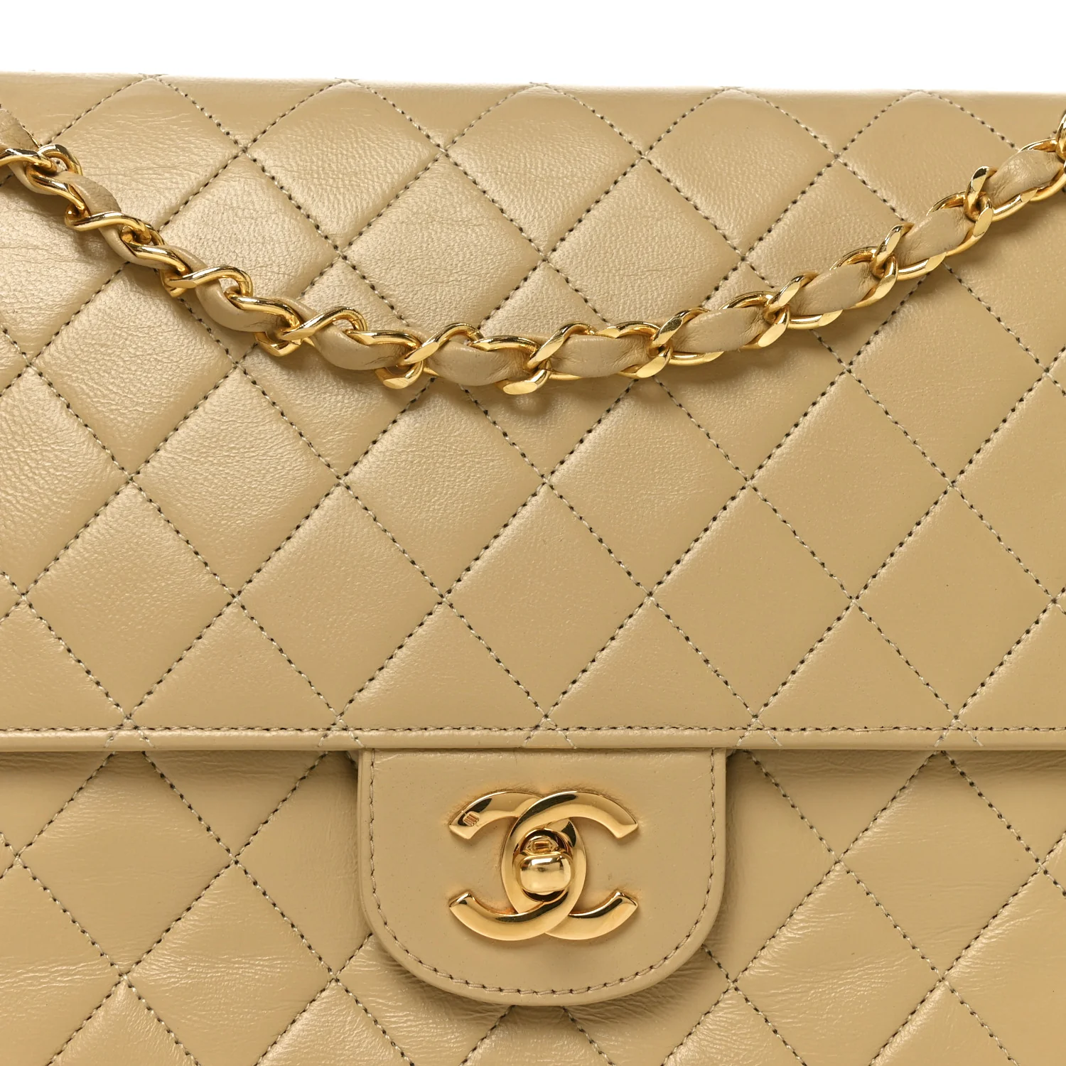 Lambskin Quilted Medium Double Flap Beige - Image 7