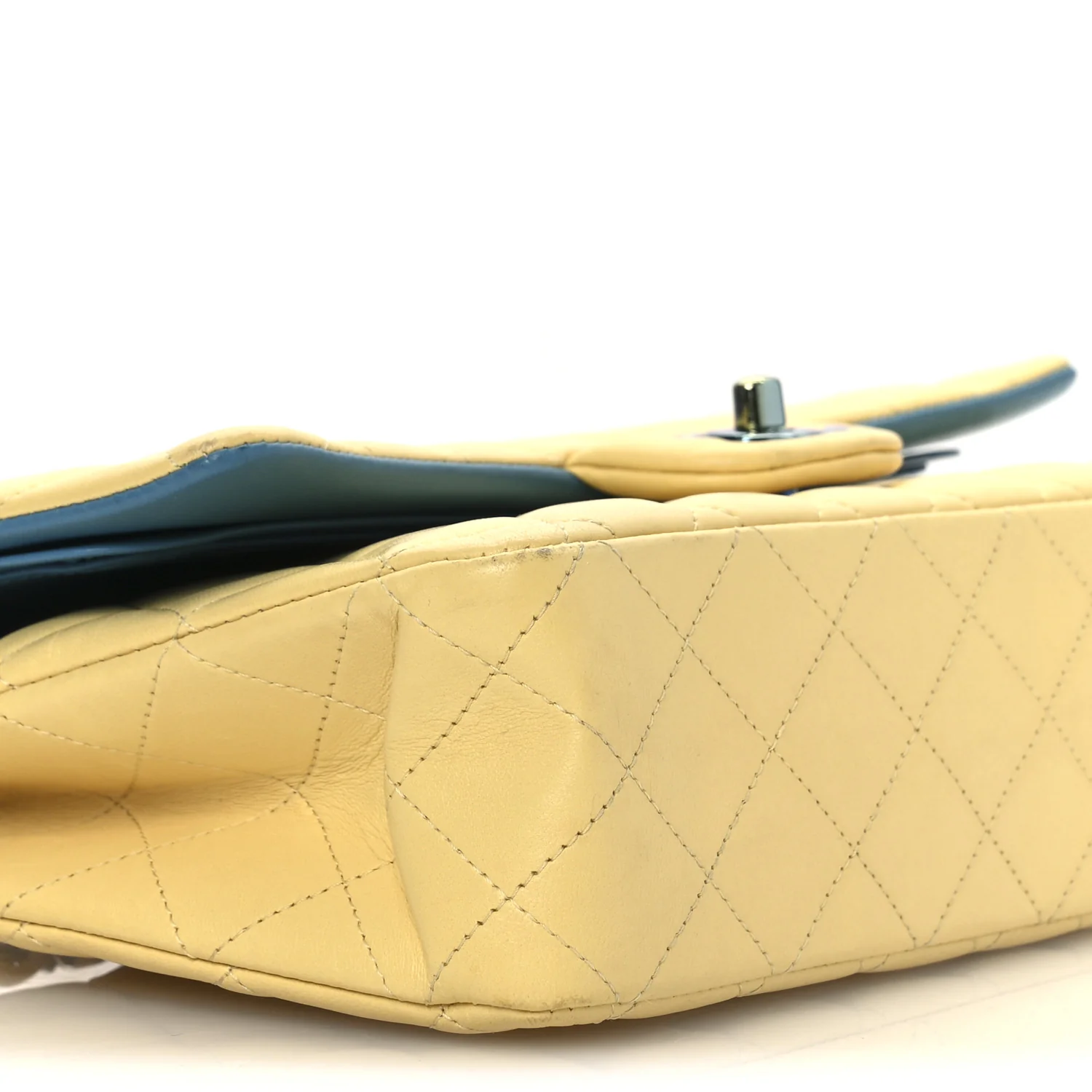 Lambskin Quilted Medium Double Flap Yellow Blue - Image 9