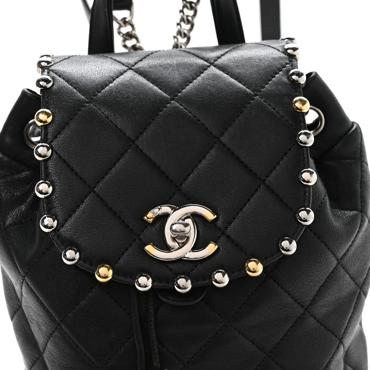 Lambskin Quilted Metallic Bubble Backpack Black - Image 7