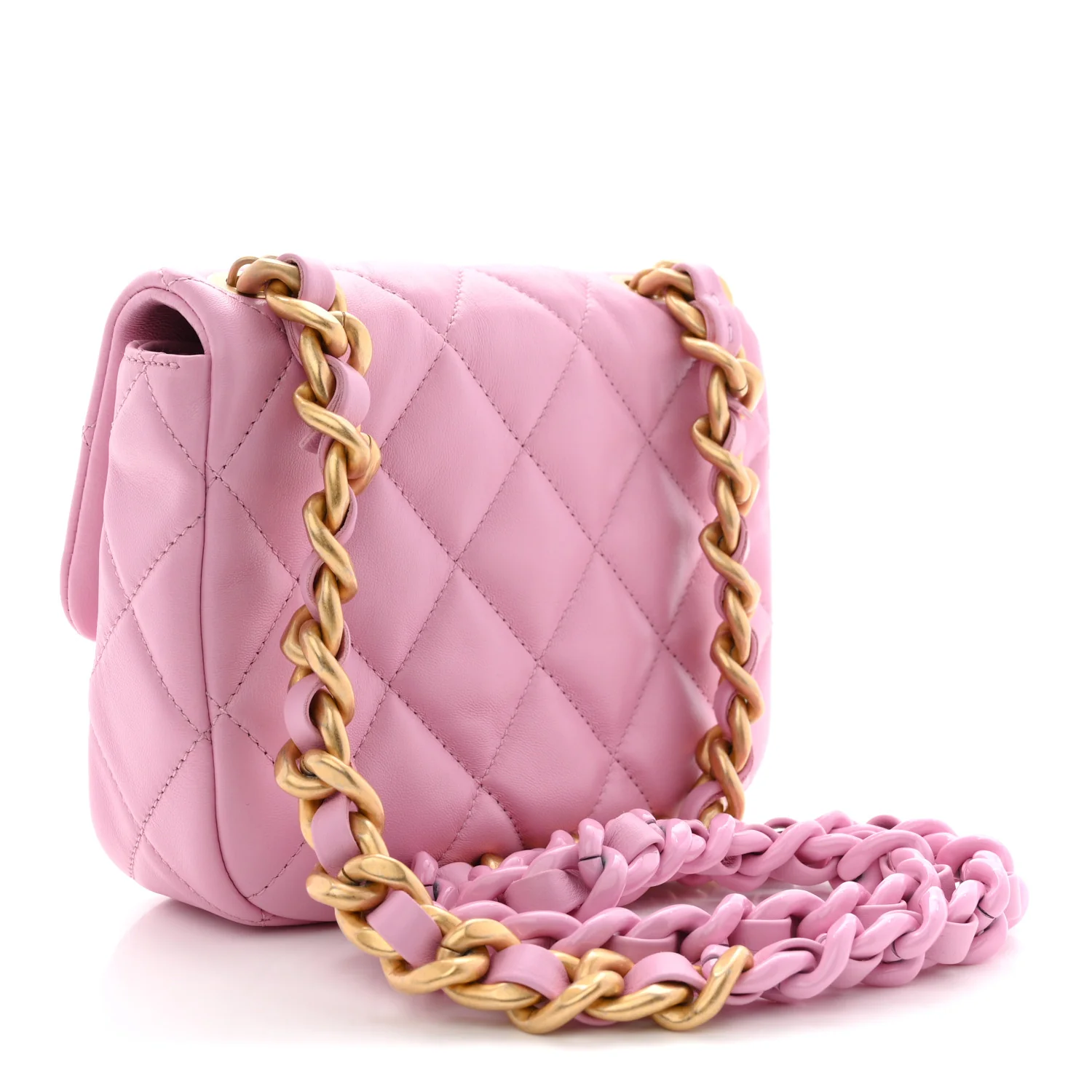 Lambskin Quilted Mini Lacquered Chain Flap Pink - Image 3