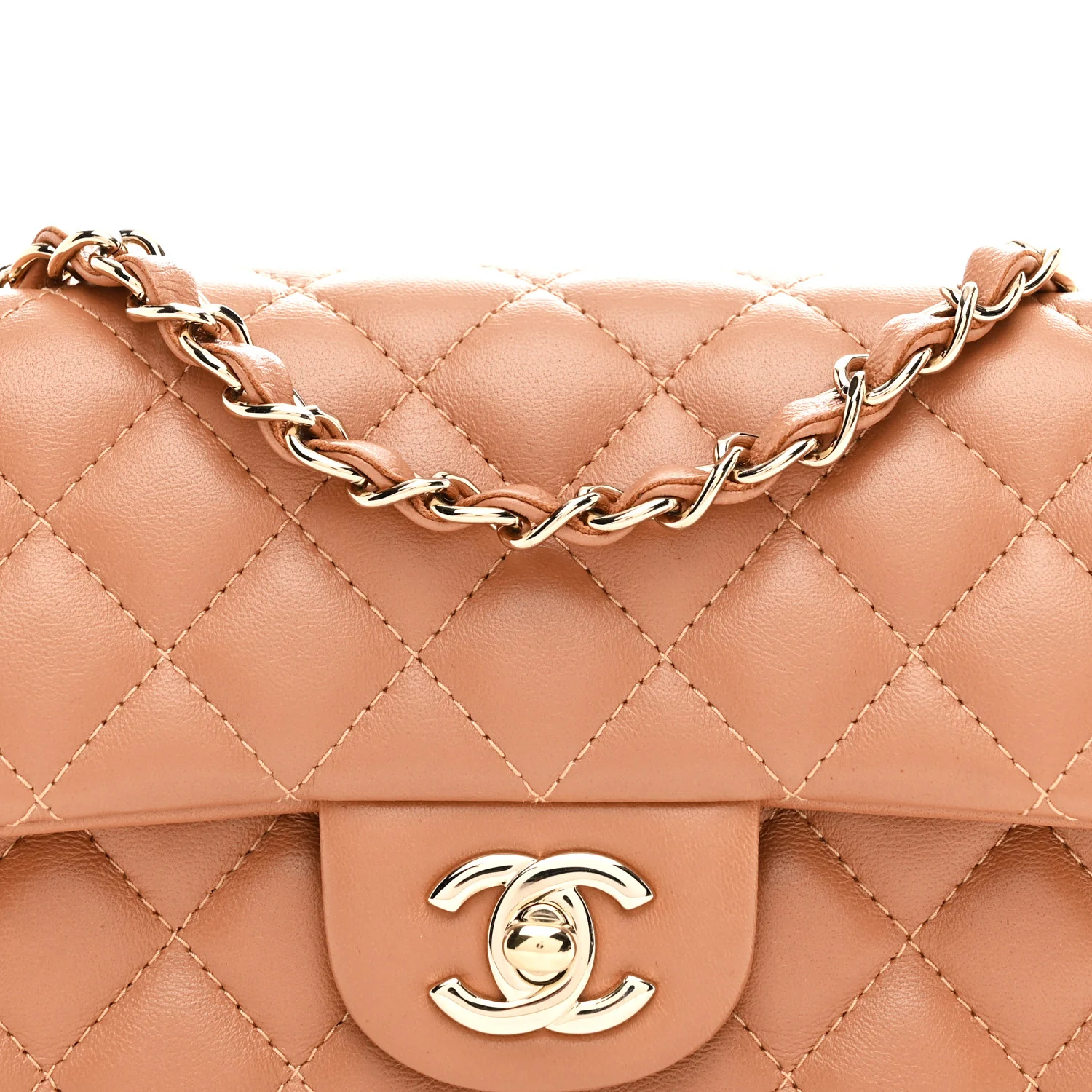 Lambskin Quilted Mini Rectangular Flap Brown - Image 8