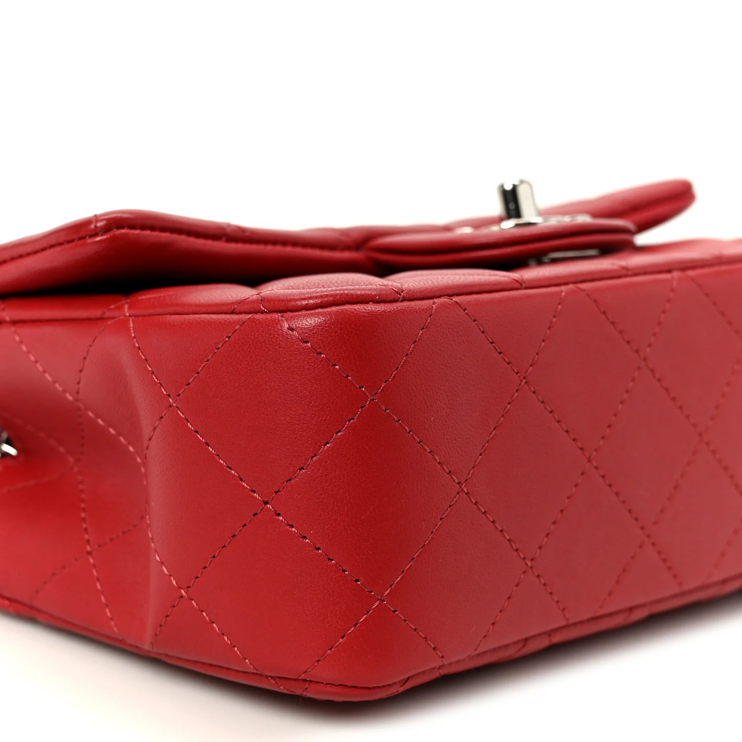 Lambskin Quilted Mini Rectangular Flap Dark Red - Image 10
