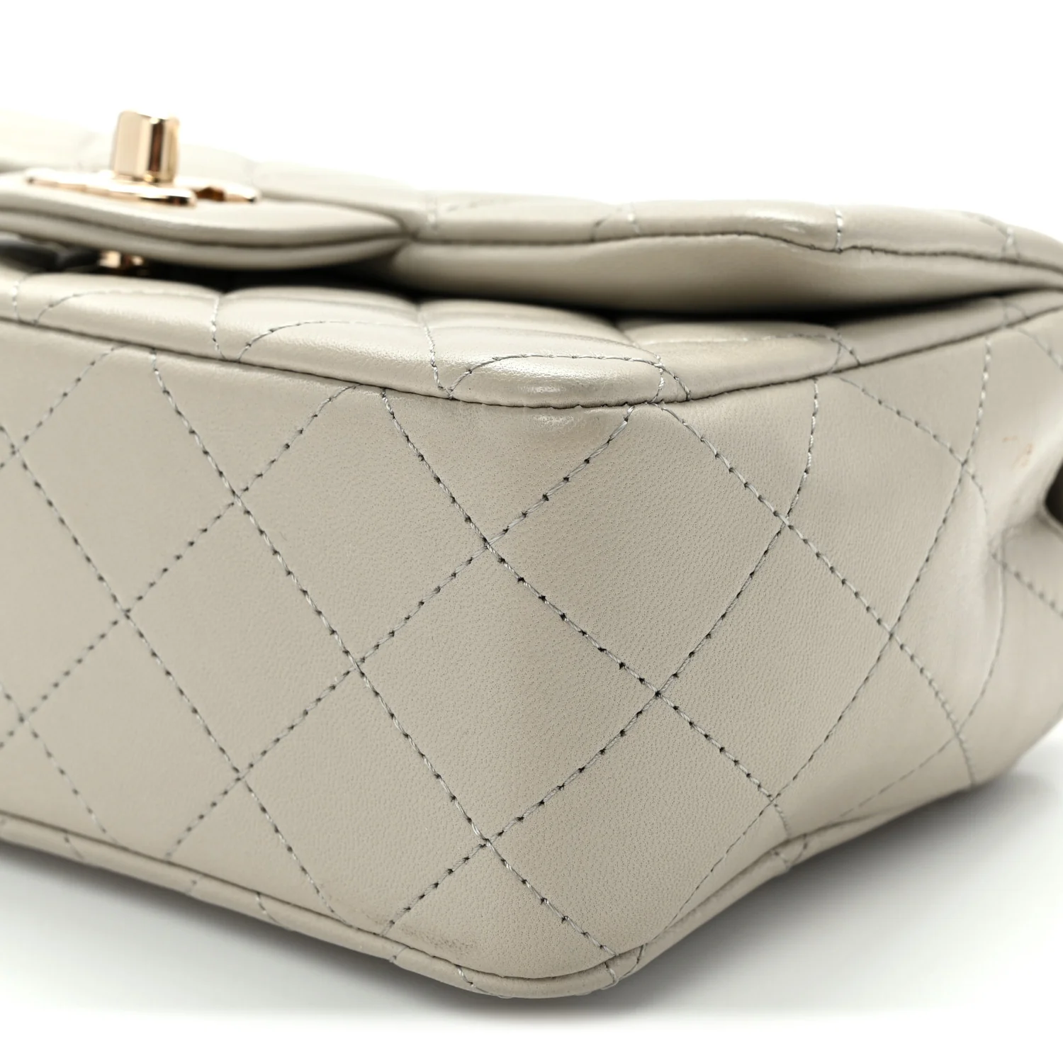 Lambskin Quilted Mini Rectangular Flap Grey - Image 10