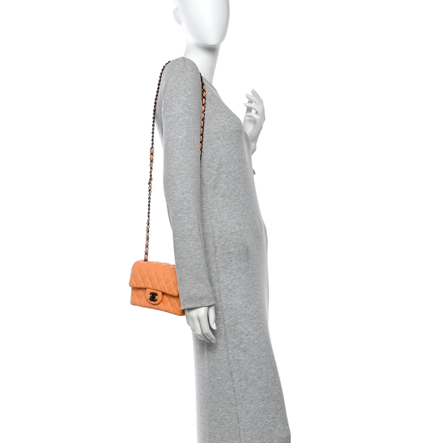 Lambskin Quilted Mini Rectangular Flap Orange - Image 2