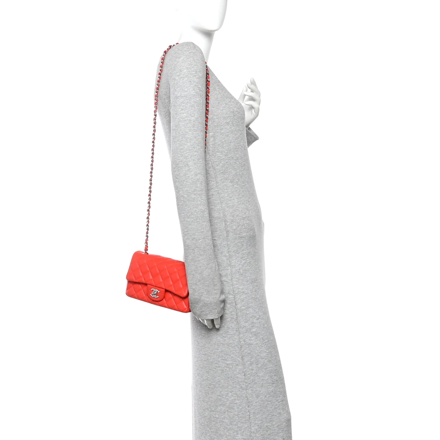 Lambskin Quilted Mini Rectangular Flap Red - Image 2