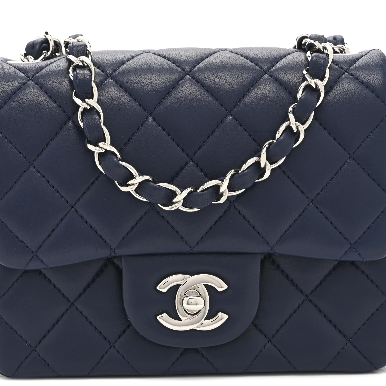 Lambskin Quilted Mini Square Flap Navy - Image 8
